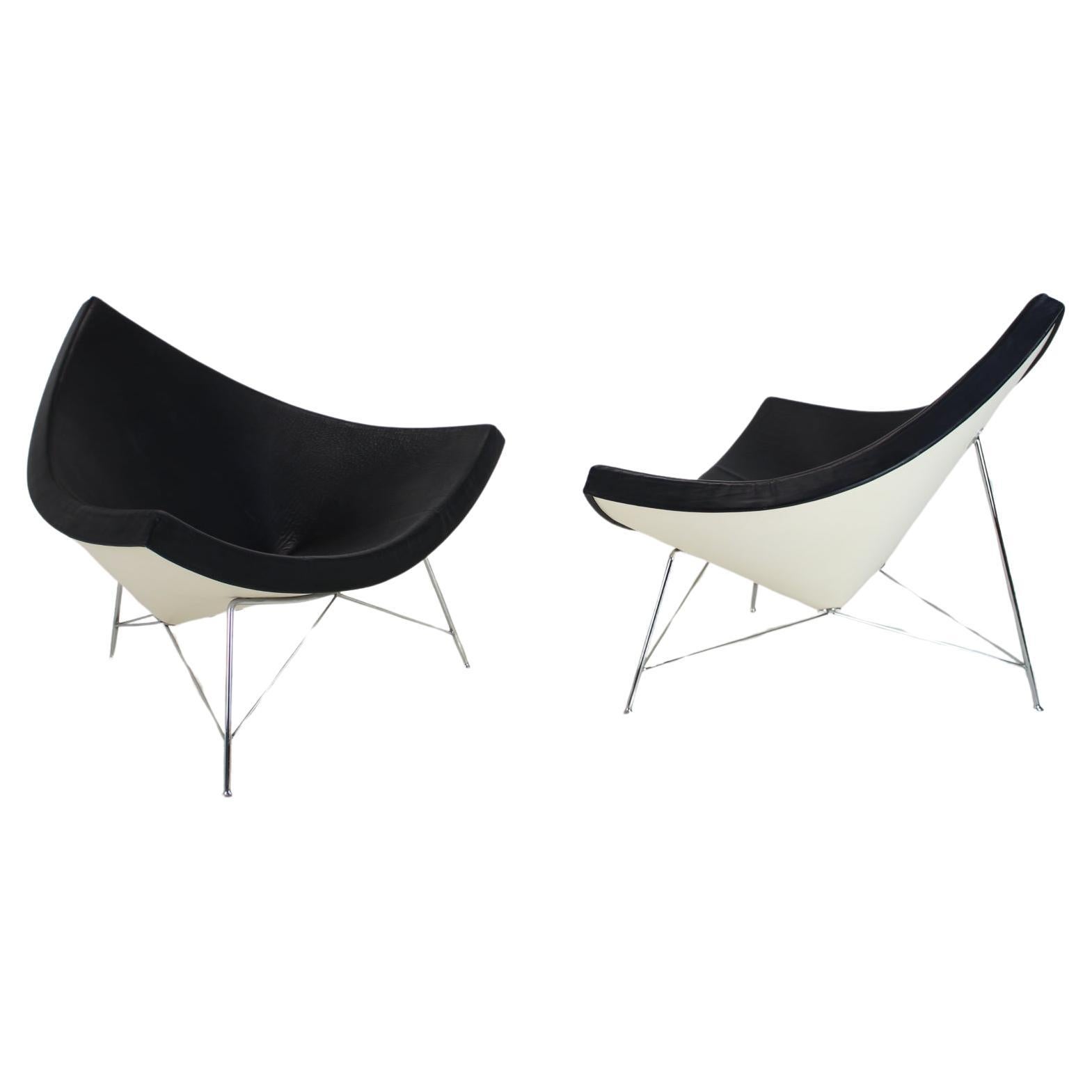 Set of Two Leather Original George Nelson Coconut Chairs, Vitra For Sale