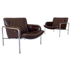 Set of Two Leather "Osaka" Lounge Chairs by Martin Visser for 'T Spectrum, 1970s