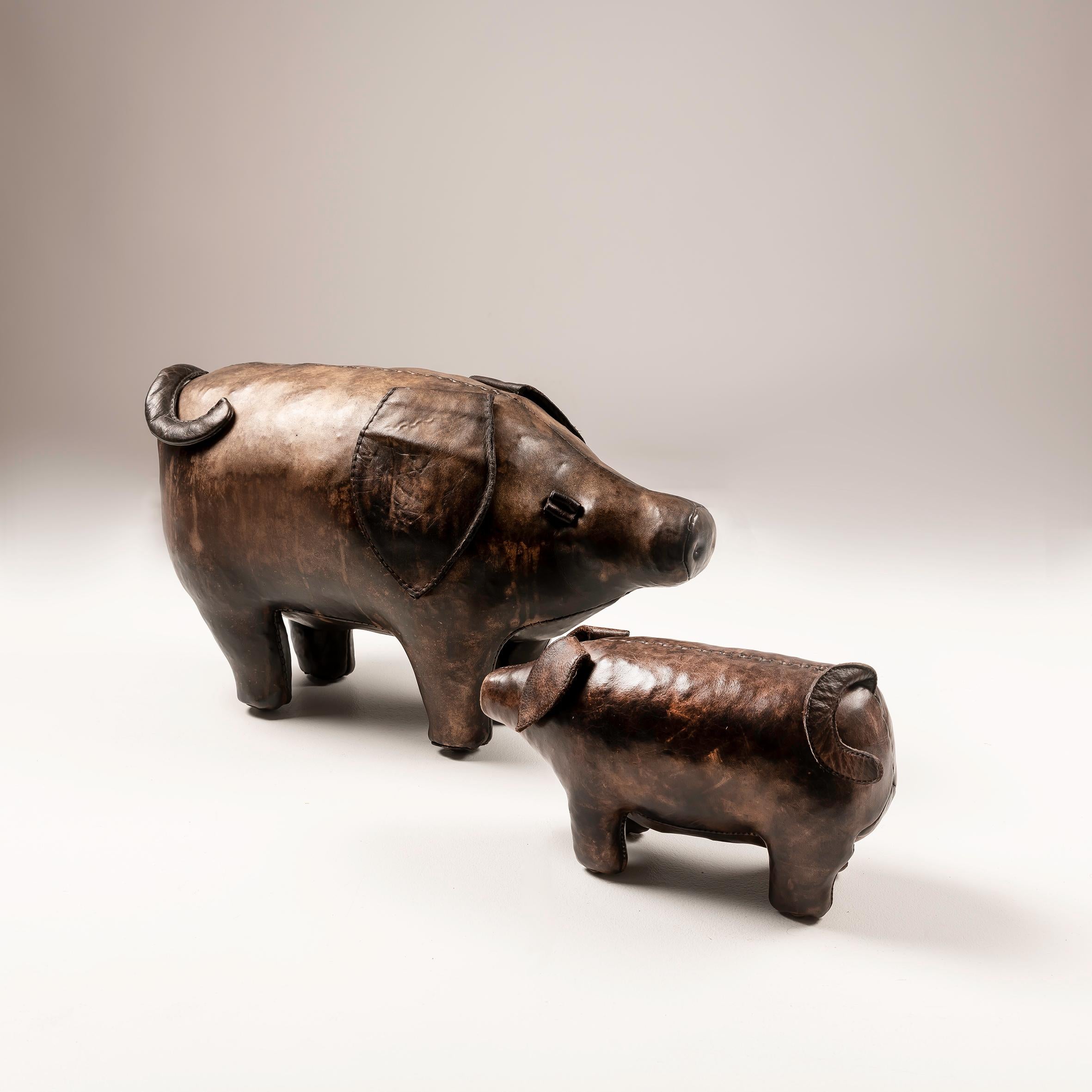 Mid-Century Modern Set of two Leather Pigs by Dimitri Omersa, 1960s For Sale