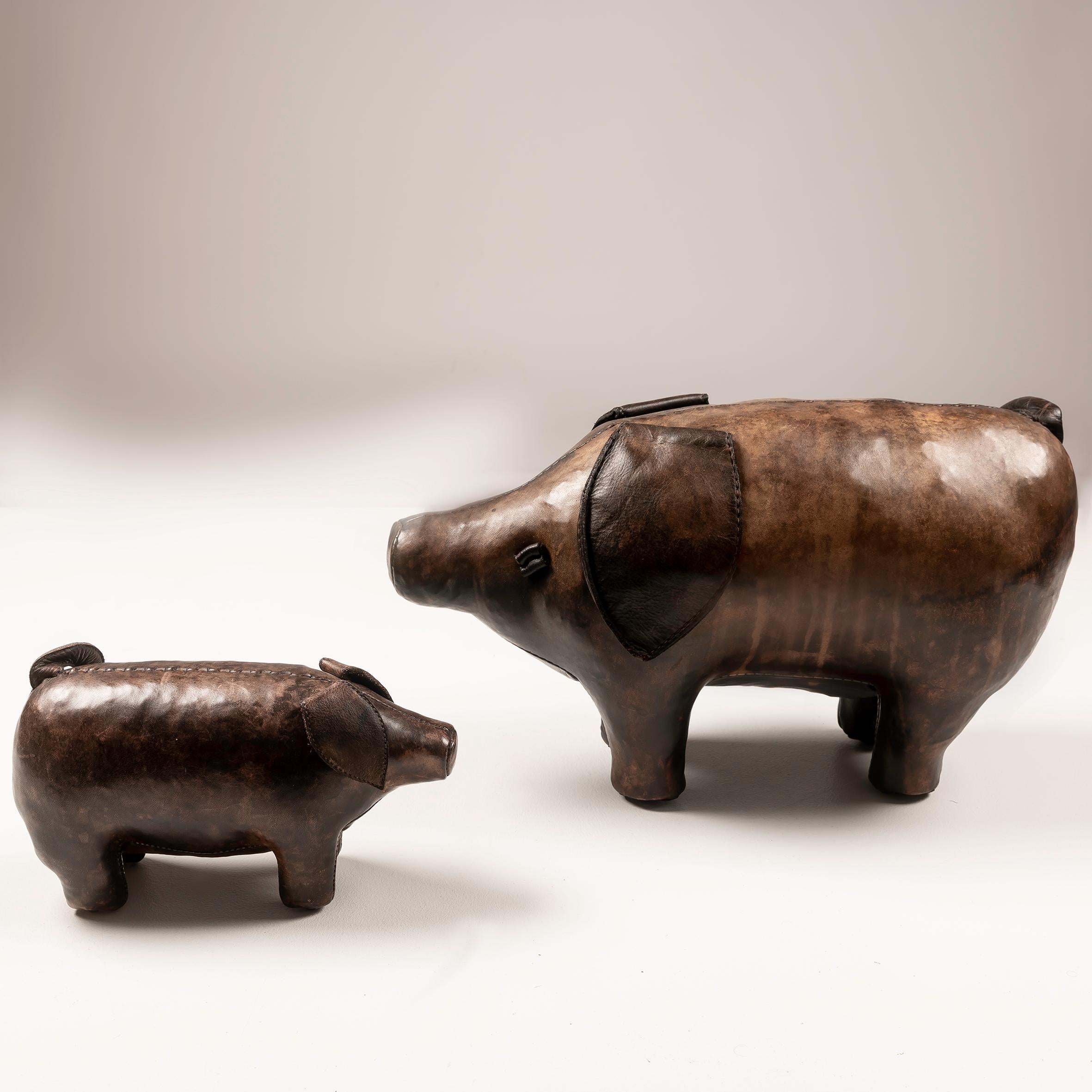 British Set of two Leather Pigs by Dimitri Omersa, 1960s For Sale
