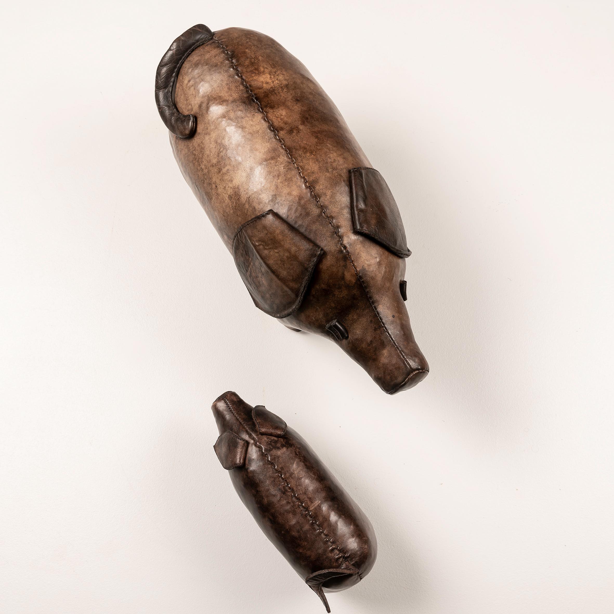 Set of two Leather Pigs by Dimitri Omersa, 1960s For Sale 1