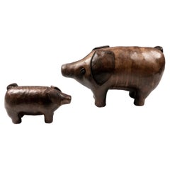 Retro Set of two Leather Pigs by Dimitri Omersa, 1960s