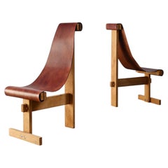 Satz von zwei Ledersesseln in der Art von Dominique Zimbacca, 1970er Jahre
