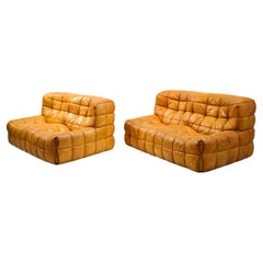 Vintage Set of Two Leather Sofas "Kashima" Ligne Roset Designed by Michel Ducaroy