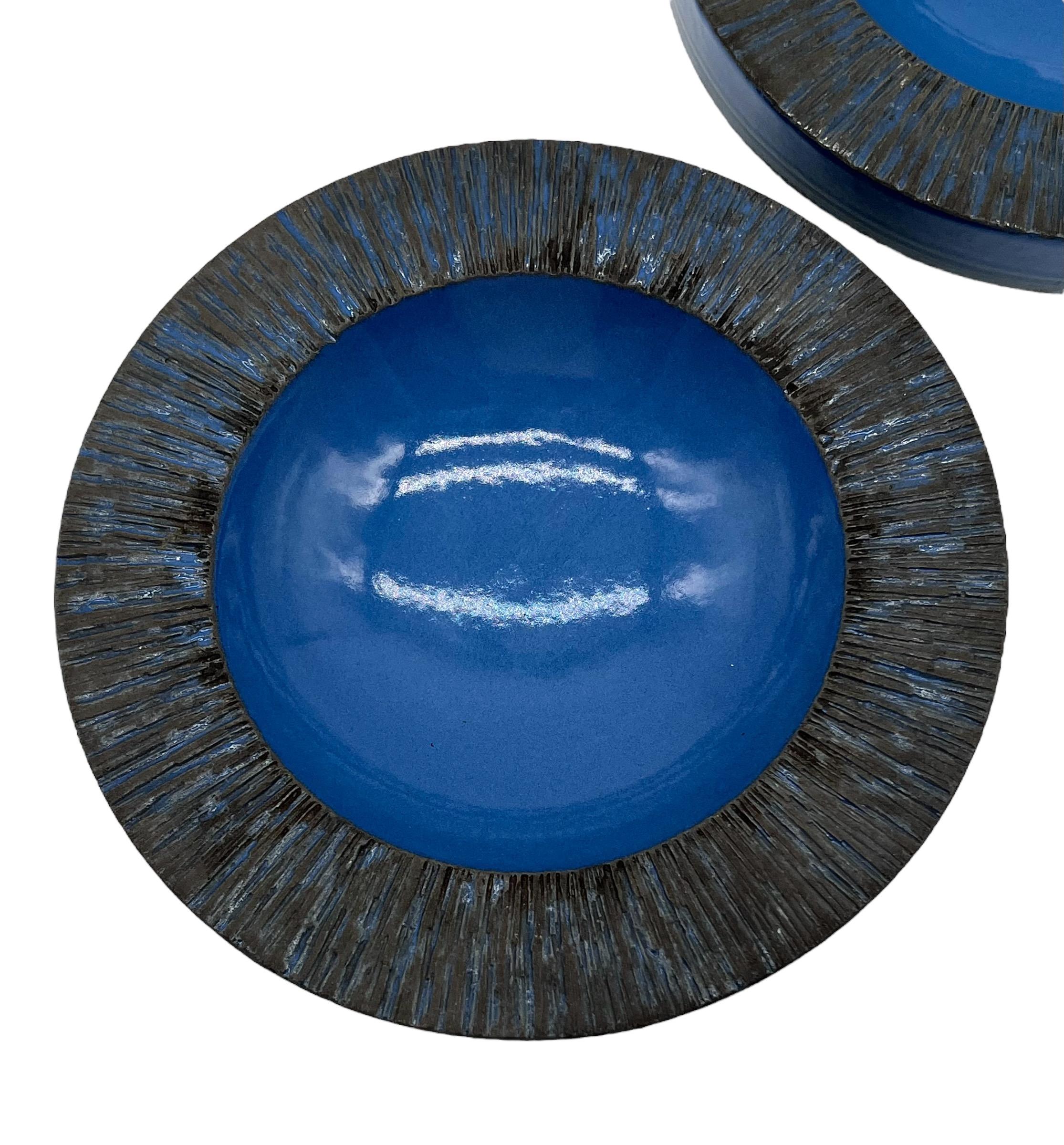 American Set of Two Lee Rosen for Design Technics Cerulean Blue Brutalist Bowls For Sale