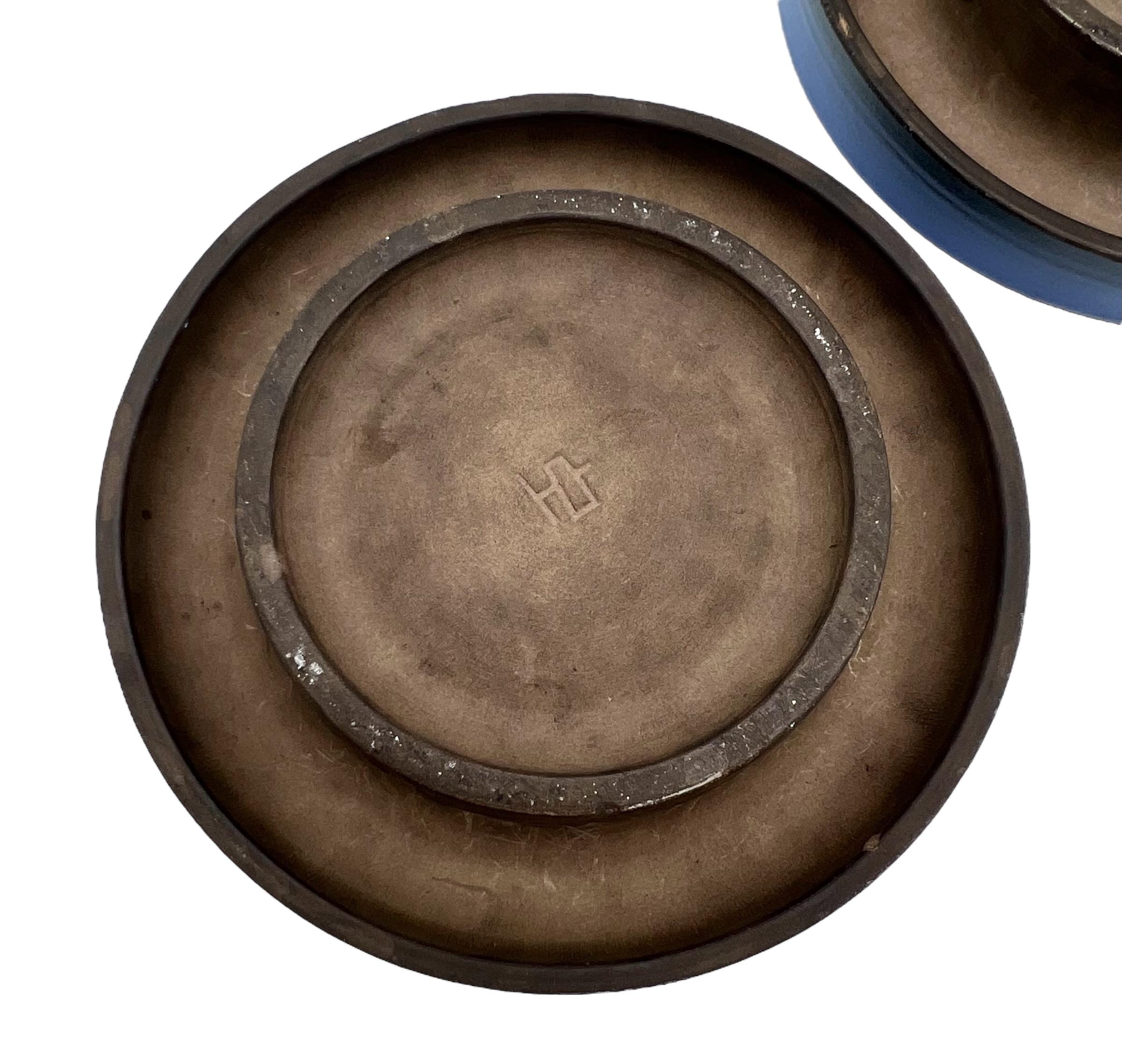 20th Century Set of Two Lee Rosen for Design Technics Cerulean Blue Brutalist Bowls For Sale