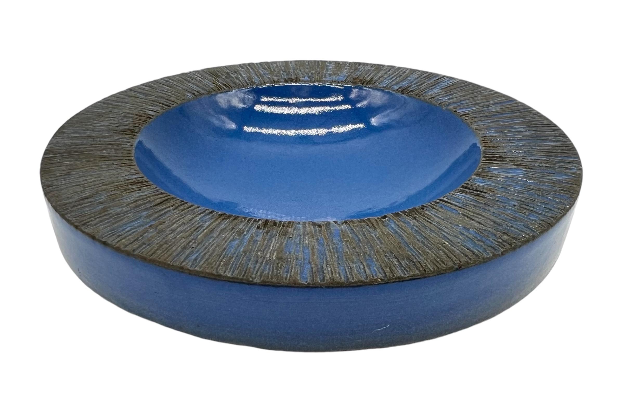 Ceramic Set of Two Lee Rosen for Design Technics Cerulean Blue Brutalist Bowls For Sale