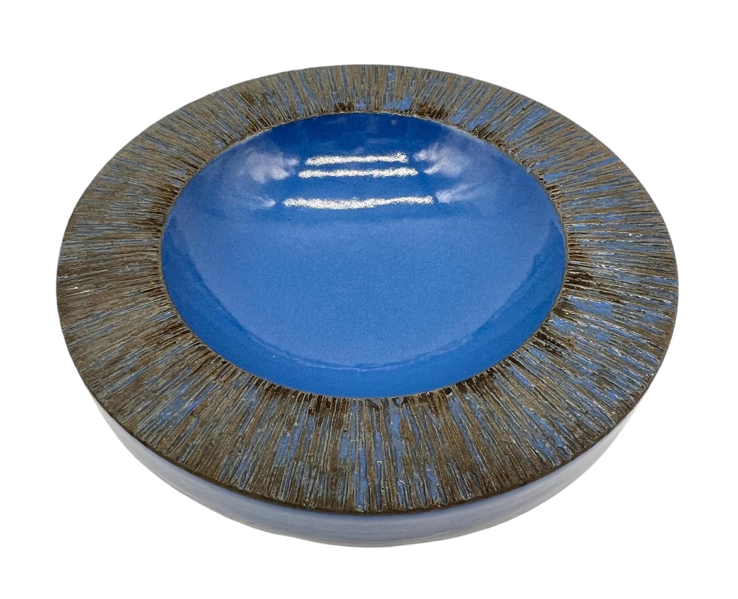 Set of Two Lee Rosen for Design Technics Cerulean Blue Brutalist Bowls For Sale 1