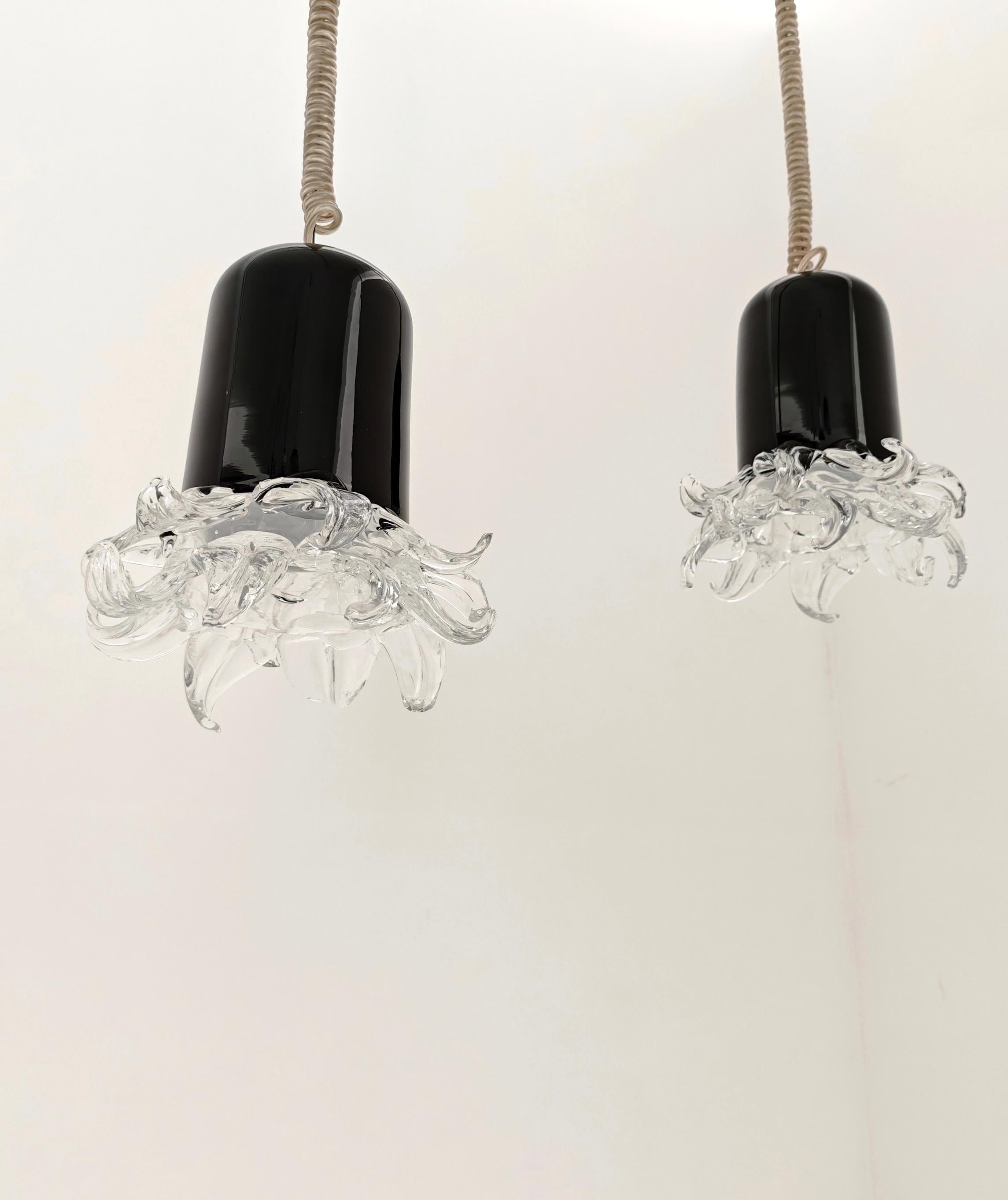 Set di due lampade a sospensione in vetro di Murano Leucos Design Italia anni '70 Mid-Century Modern in vendita 4