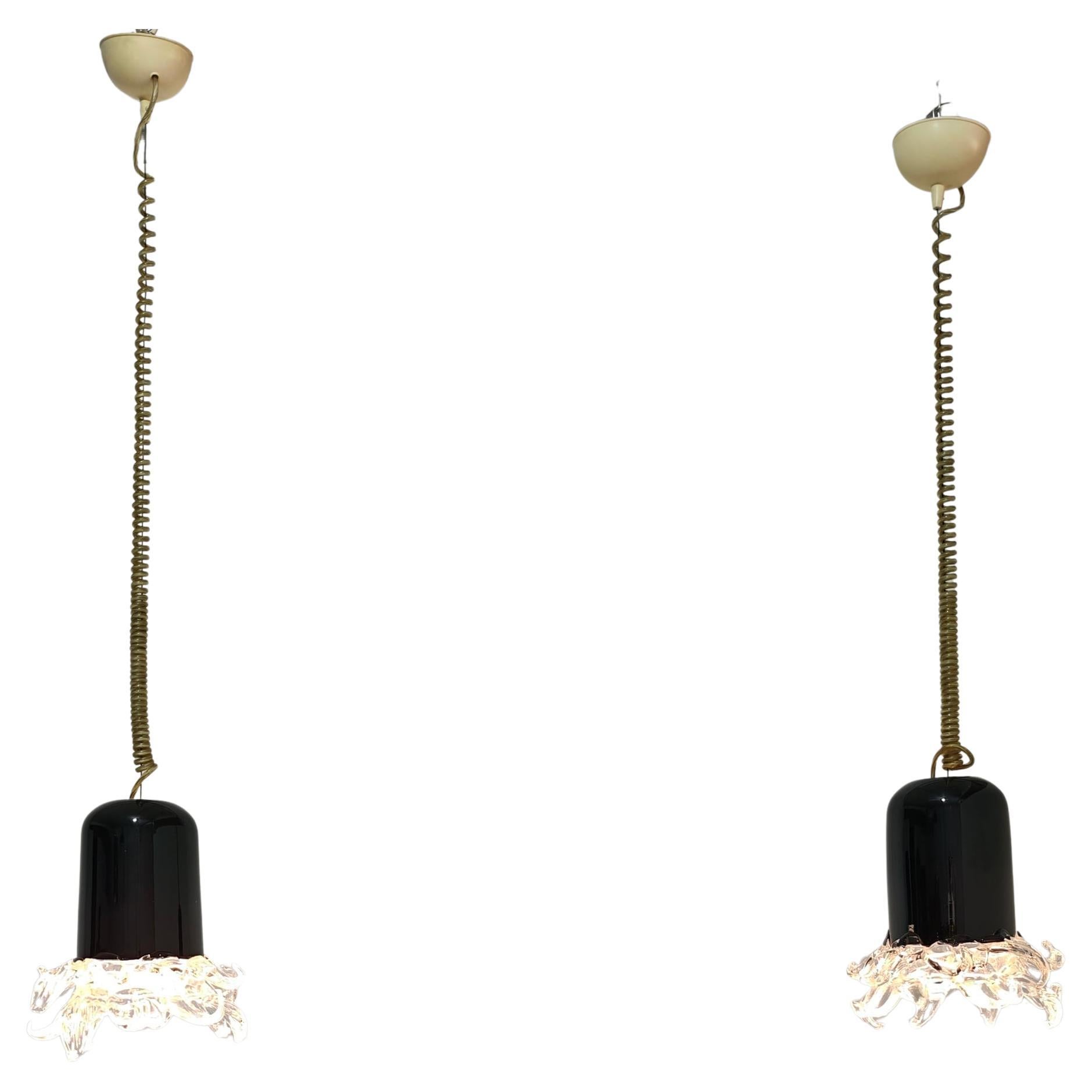 Set di due lampade a sospensione in vetro di Murano Leucos Design Italia anni '70 Mid-Century Modern in vendita 10