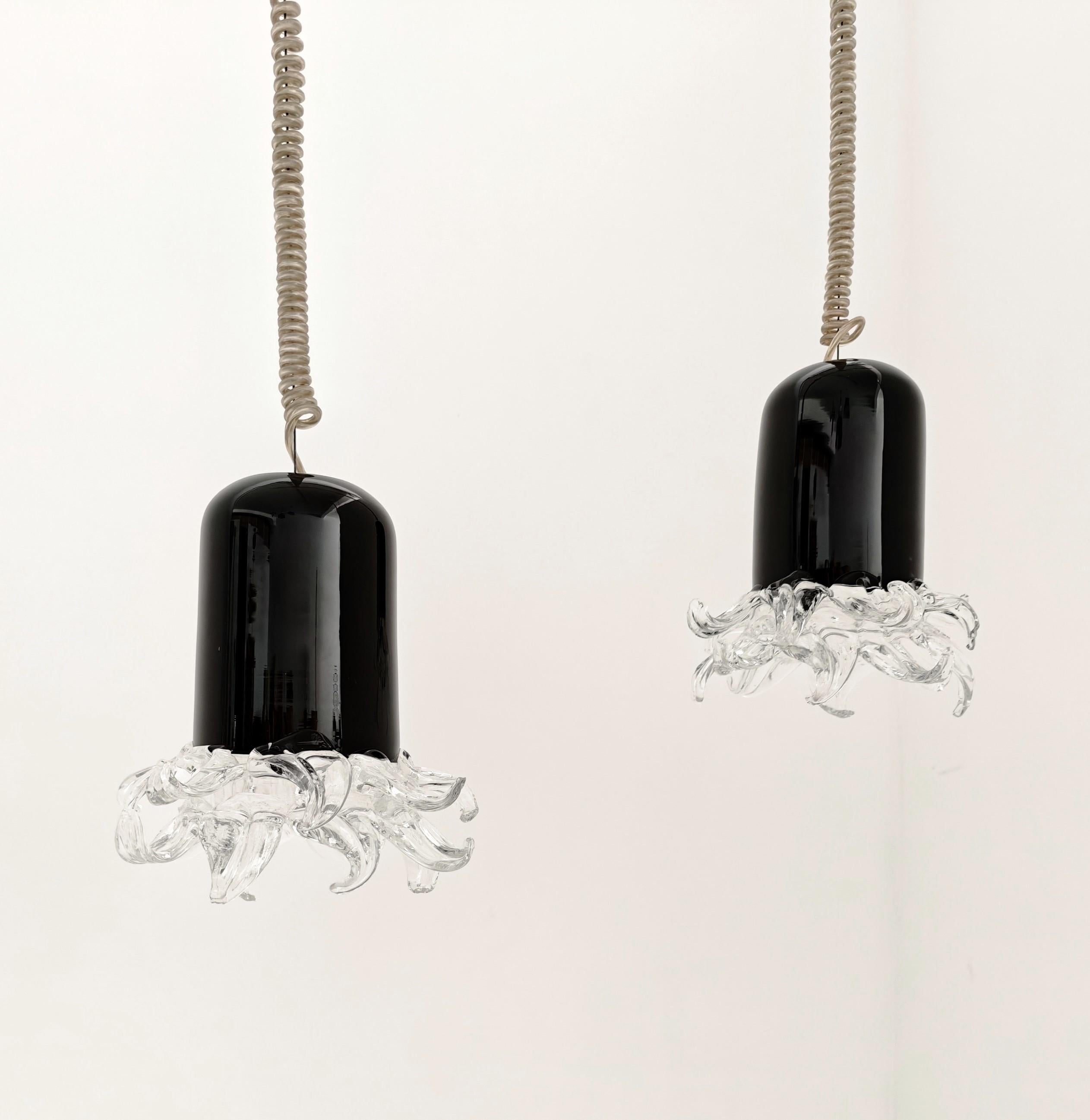 Set di due lampade a sospensione in vetro di Murano Leucos Design Italia anni '70 Mid-Century Modern in vendita 12