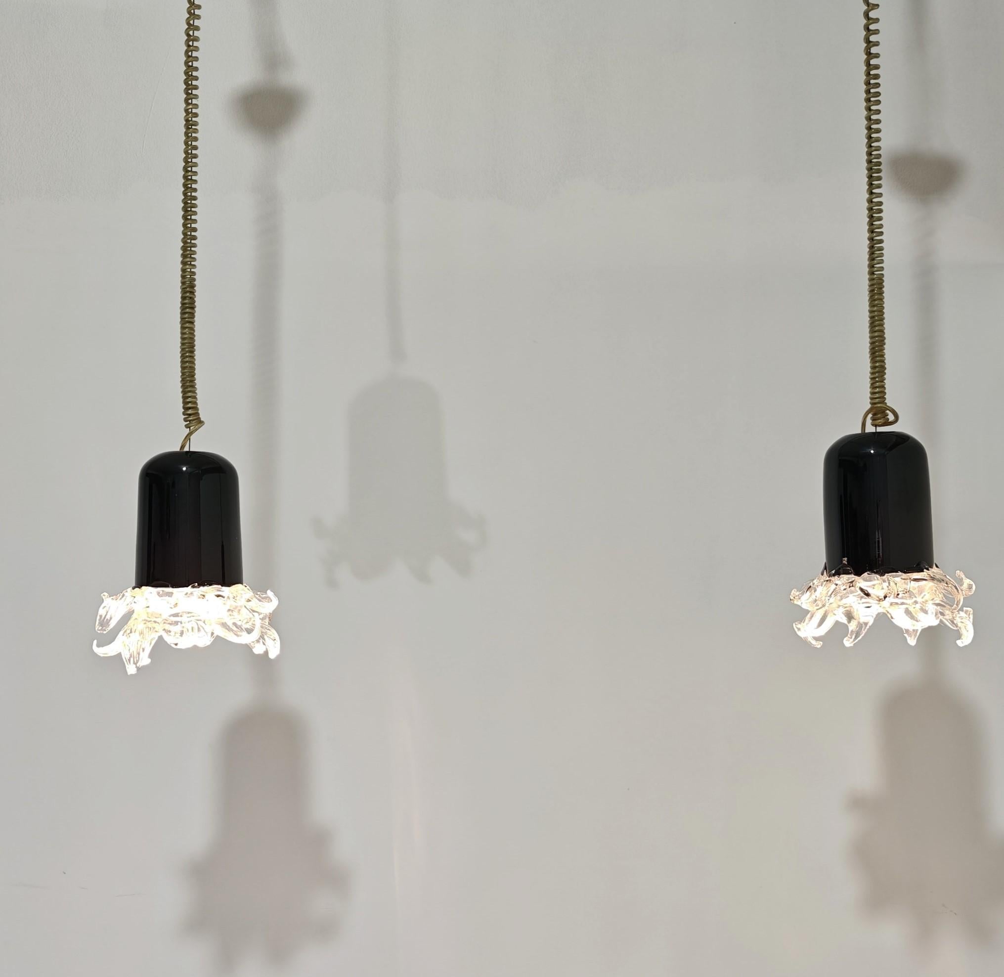 Set di due lampade a sospensione in vetro di Murano Leucos Design Italia anni '70 Mid-Century Modern in vendita 14