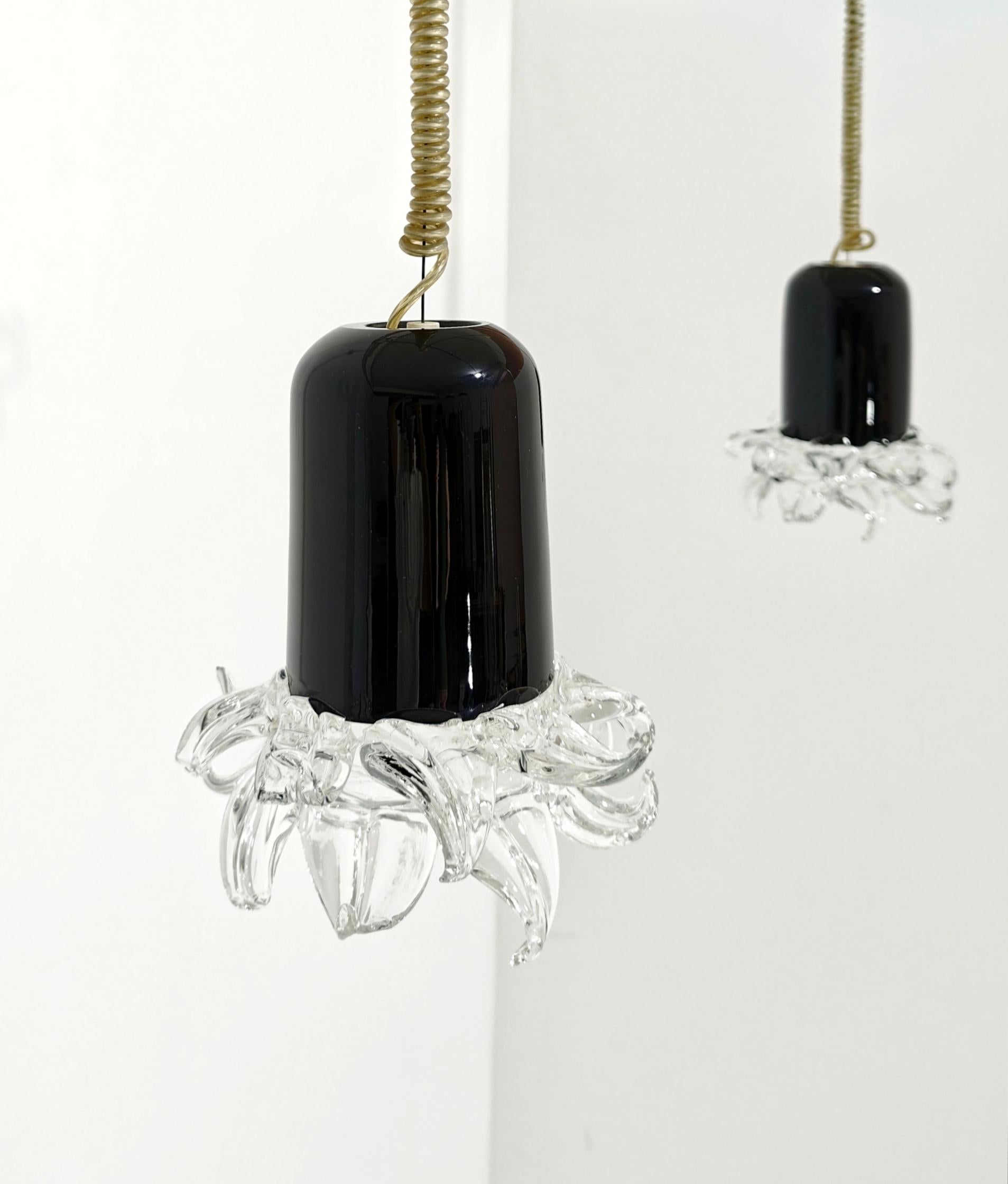 Set di due lampade a sospensione in vetro di Murano Leucos Design Italia anni '70 Mid-Century Modern in vendita 1