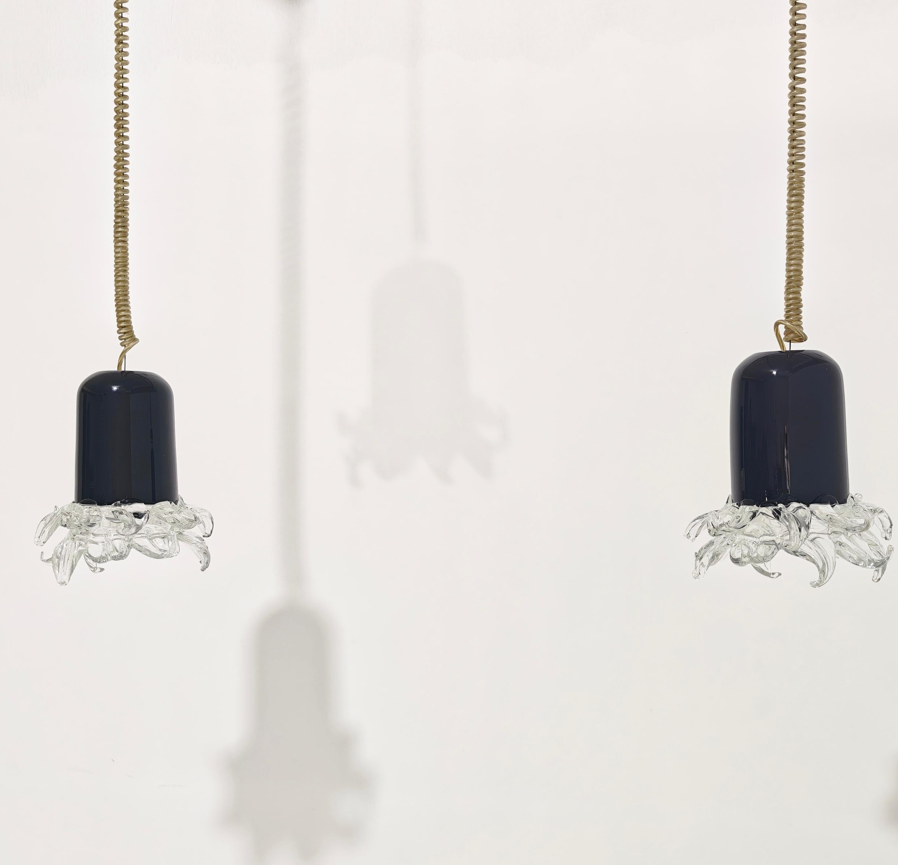 Set di due lampade a sospensione in vetro di Murano Leucos Design Italia anni '70 Mid-Century Modern in vendita 2