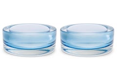 Set of Two Light Blue Hand-Blown Glass Bowls