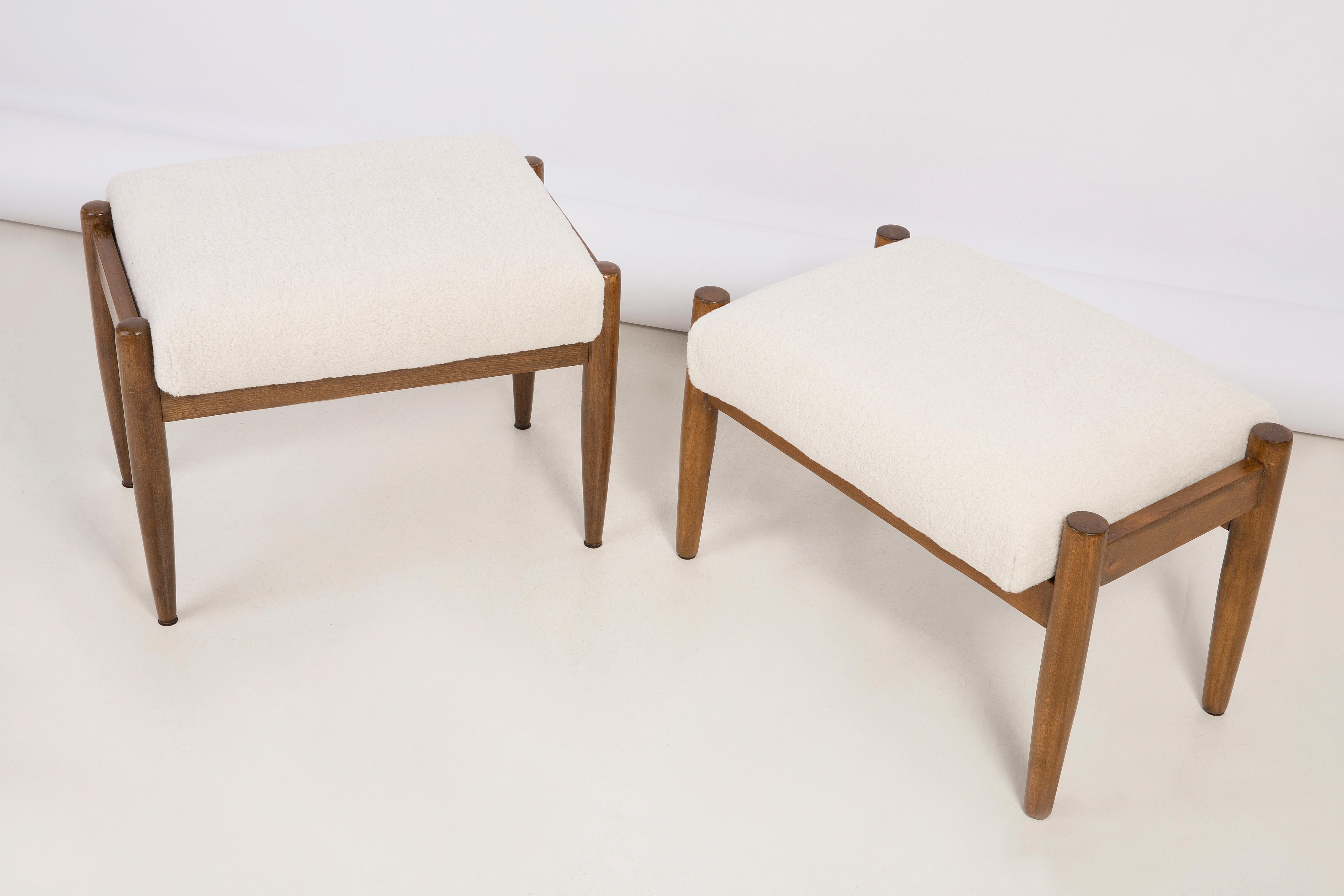 Stools from the turn of the 1960s. The stools consist of an upholstered part, a seat and wooden legs narrowing downwards, characteristic of the 1960s style.

Stools were designed by Edmund Homa, a Polish architect, designer of industrial design and