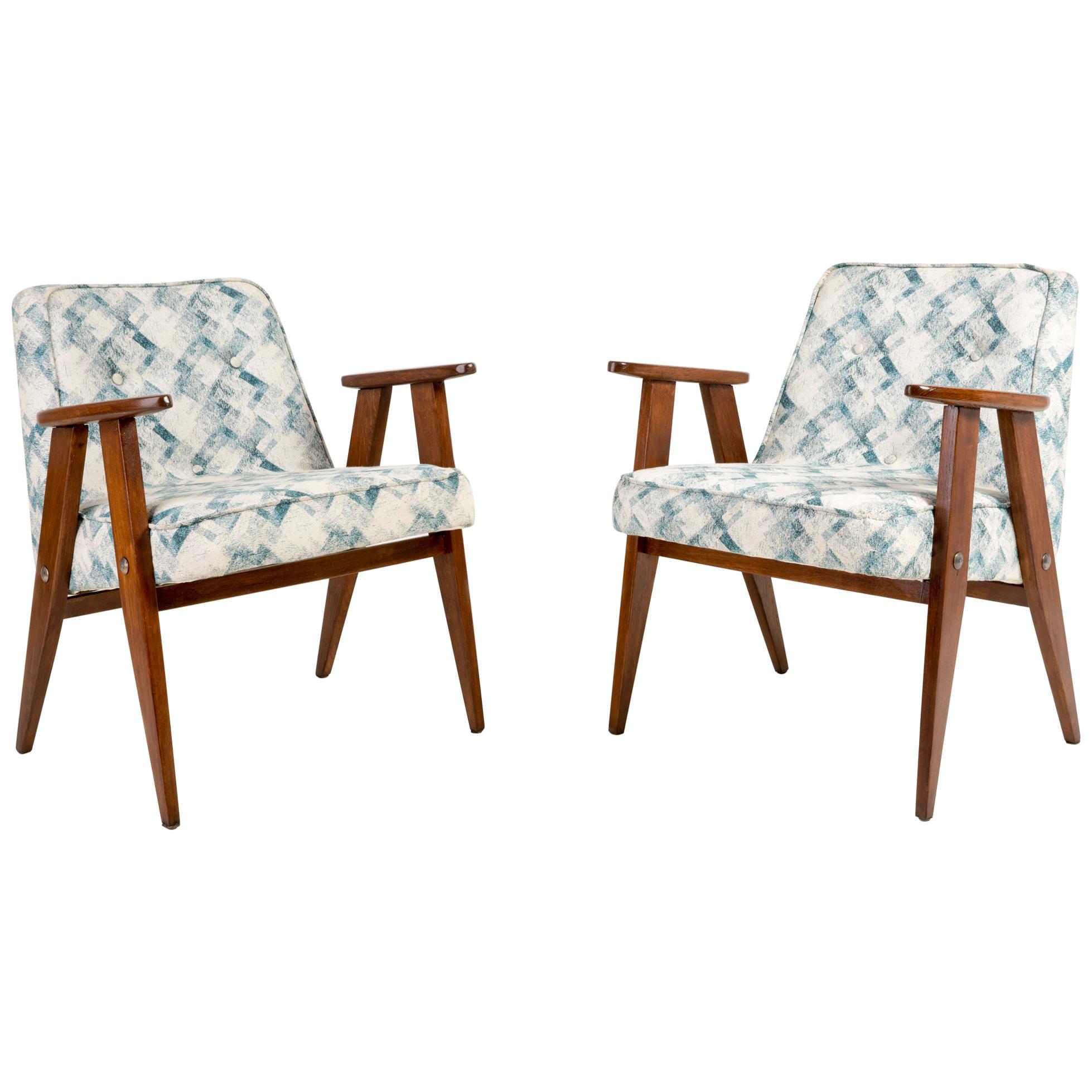 Set of Two-Light Green Pattern 366 Armchair, Jozef Chierowski, 1960s For Sale