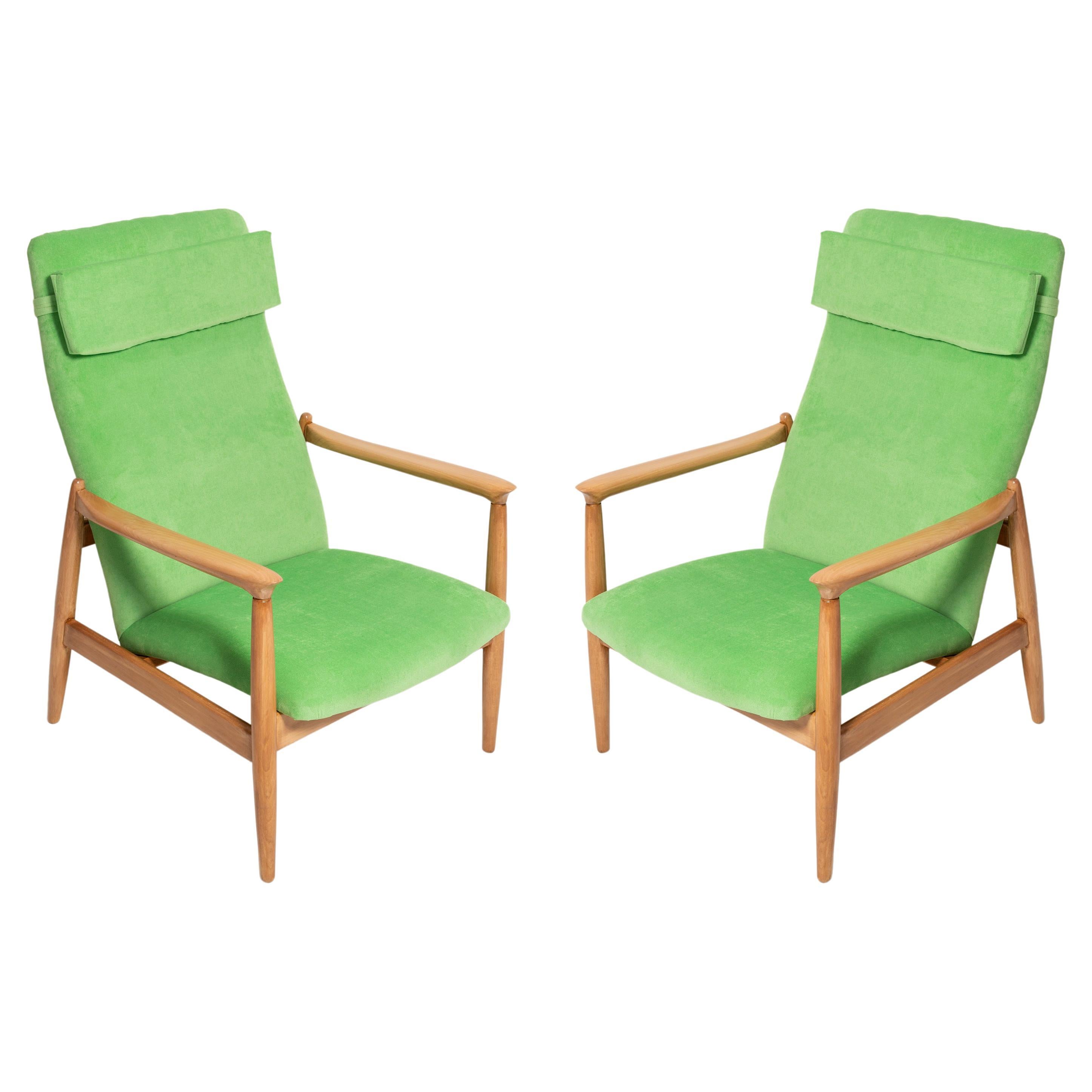 Set of Two Light Lime Green Velvet Armchairs, GFM-64 High, Edmund Homa, 1960s