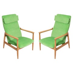 Vintage Set of Two Light Lime Green Velvet Armchairs, GFM-64 High, Edmund Homa, 1960s