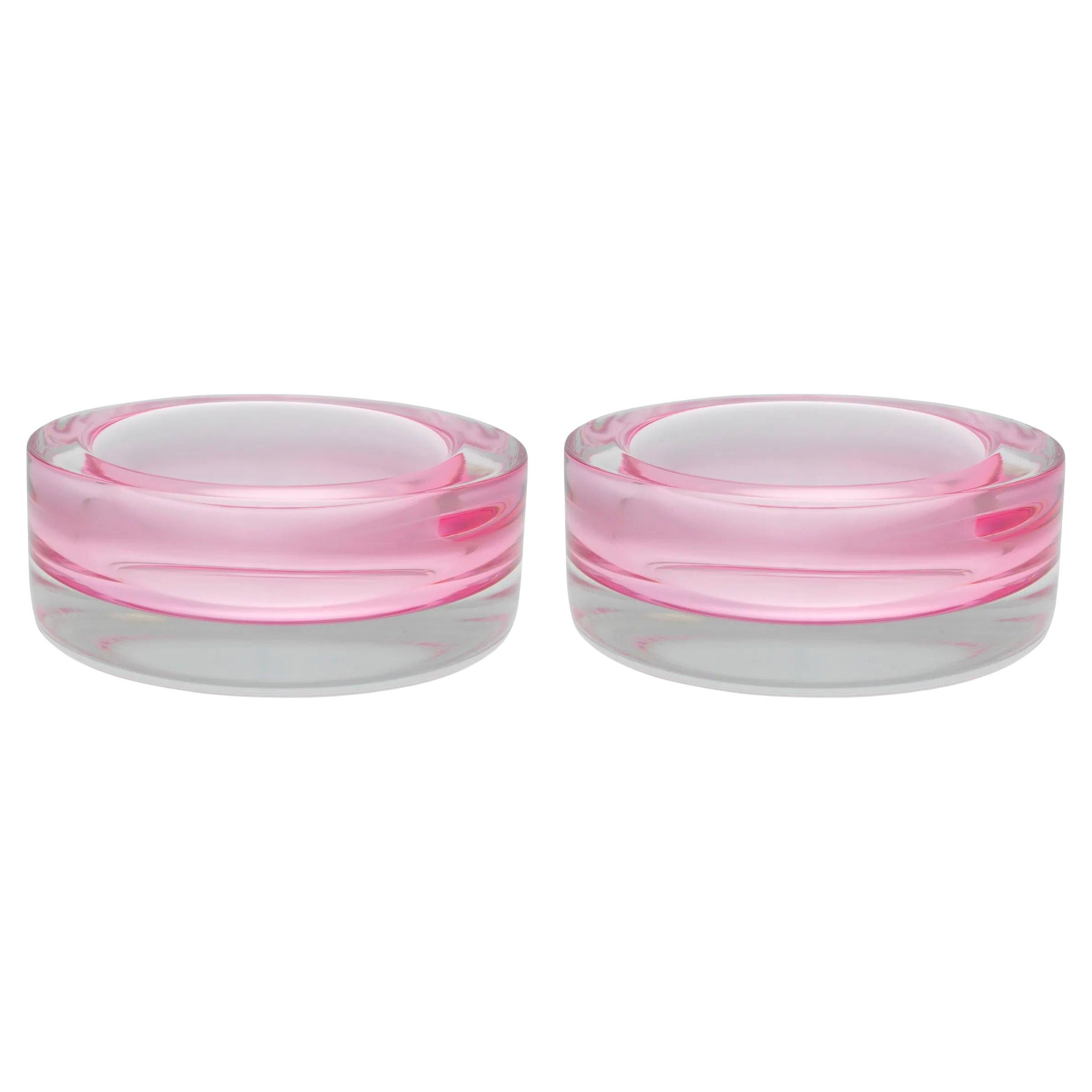 Set of two light pink hand-blown glass bowls