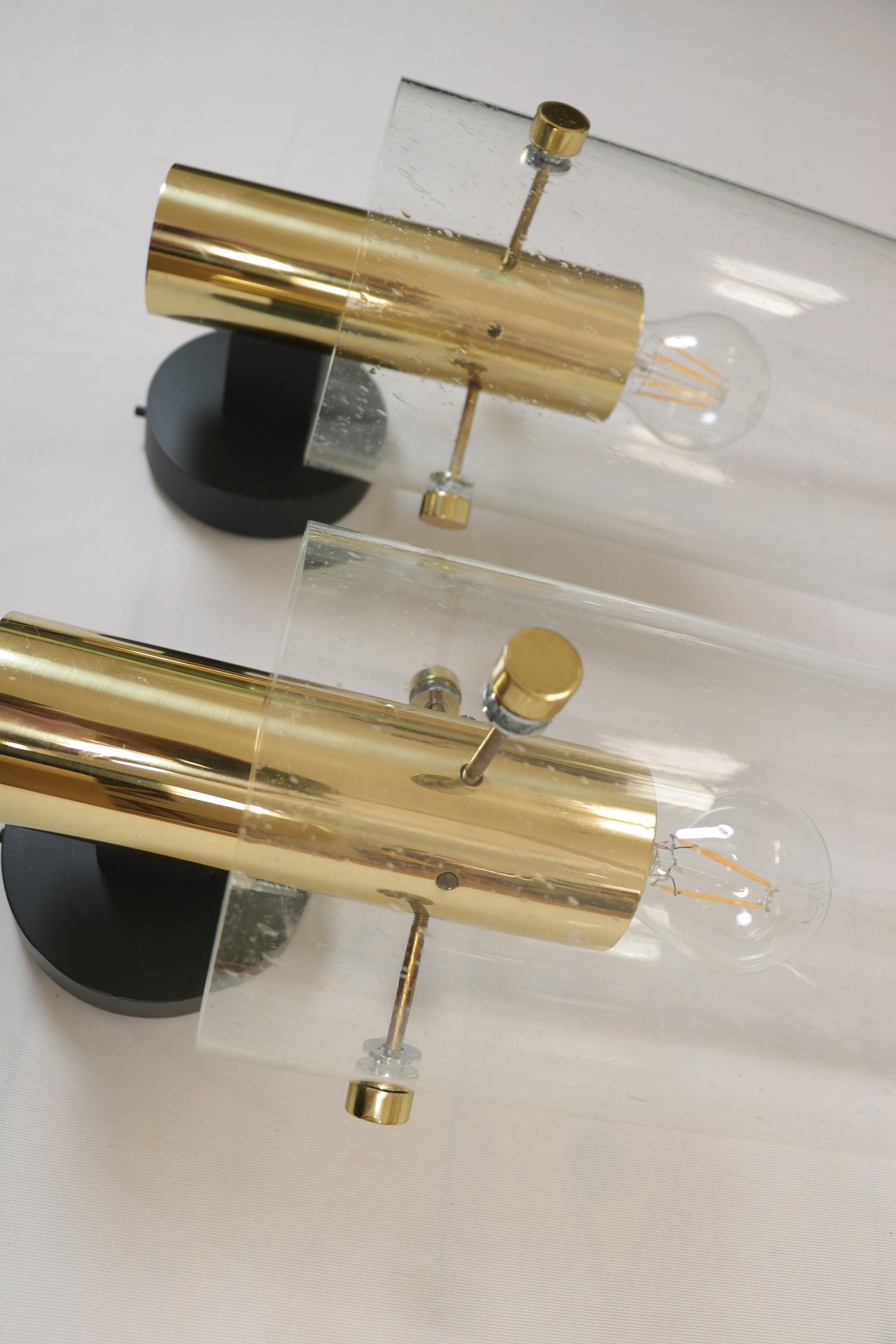 Set of Two Limburg Glass and Brass Wall Sconces, Wall Lights, 1970s 5