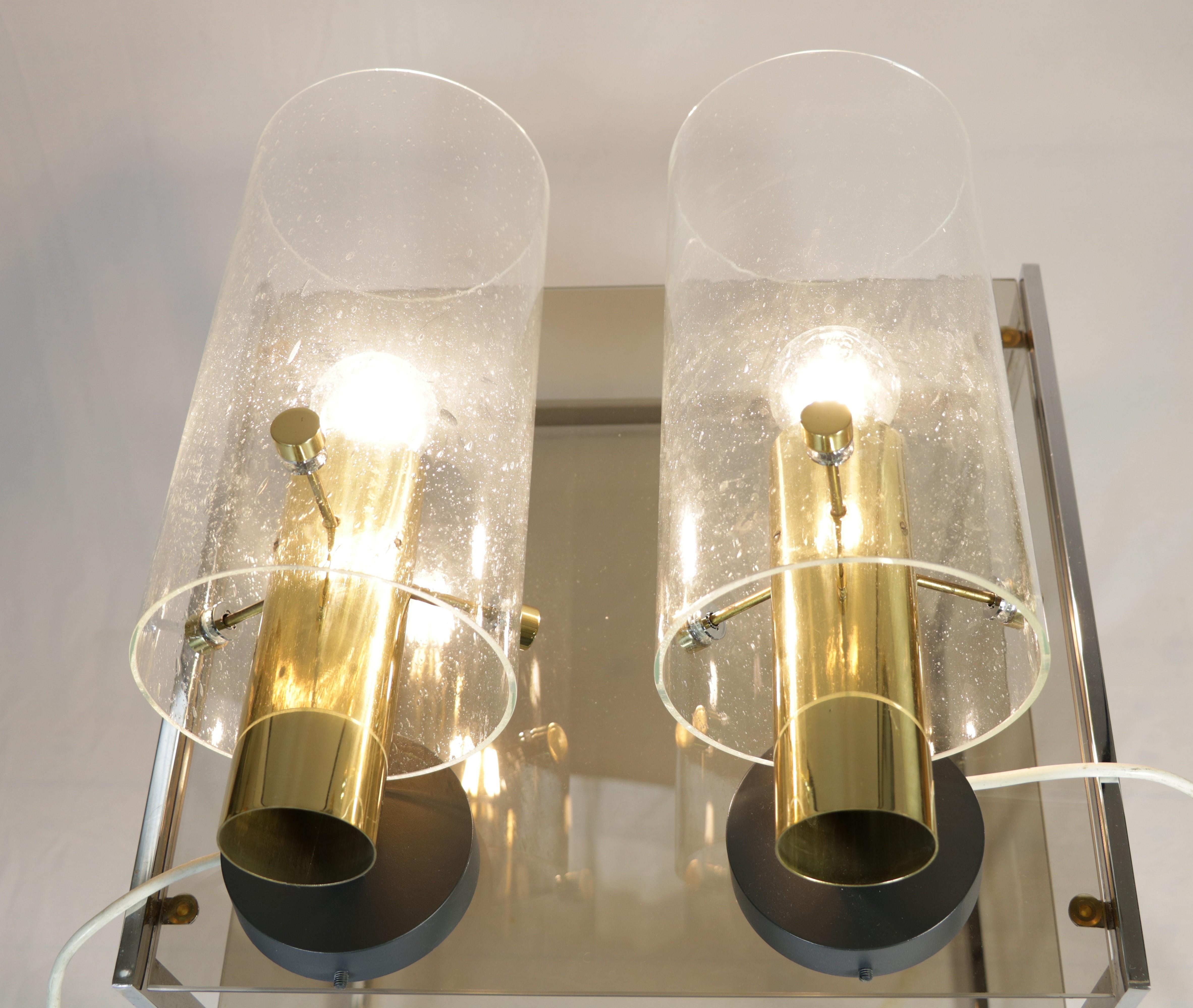 Mid-Century Modern Set of Two Limburg Glass and Brass Wall Sconces, Wall Lights, 1970s