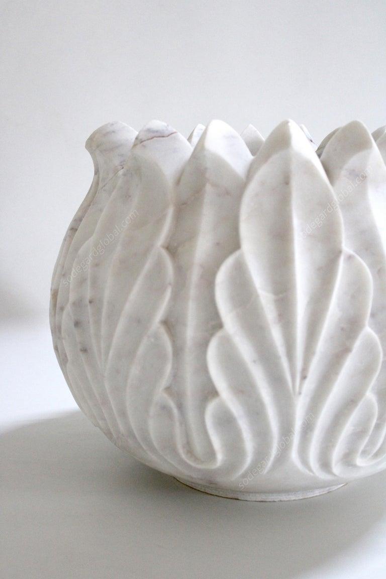 Other Set of Two Lotus Pots in White Marble Handcrafted in India by Stephanie Odegard For Sale