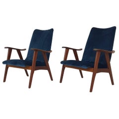 Set of Two Louis Van Teeffelen for Webe Lounge Chairs in Velvet, NL, 1960s