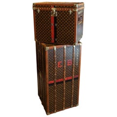 Antique Set of Two Louis Vuitton LV Monogram Pattern Trunks, circa 1915