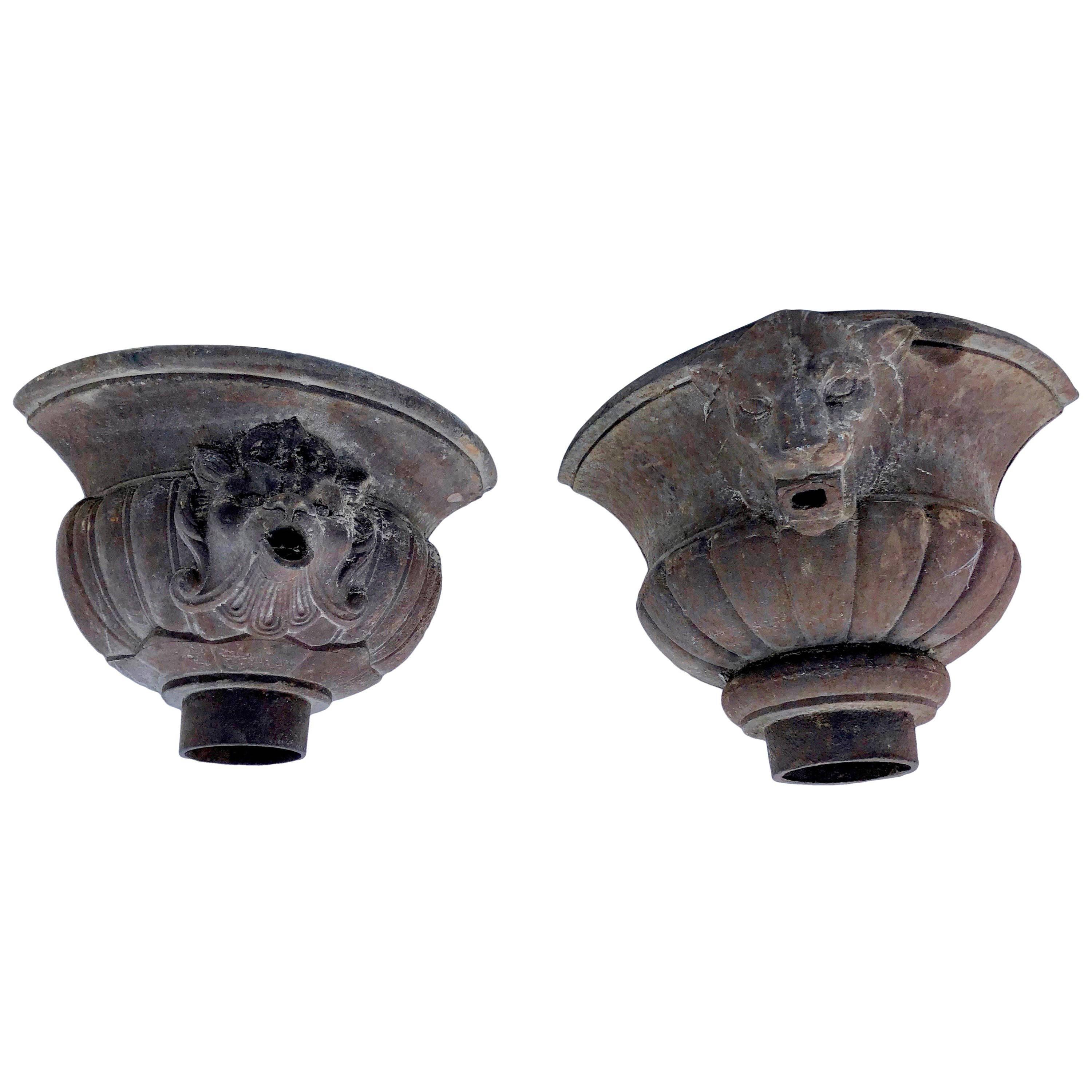 Set of Two Louis XVI French Parisian Cast Iron Roof Gargoyles from the