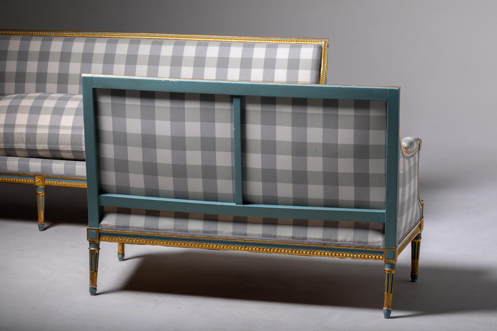 Set of two Louis XVI style Canapes in Wood, with Vichy. By JEAN MOCQUÉ 2