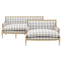Set of two Louis XVI style Canapes in Wood, with Vichy. By JEAN MOCQUÉ