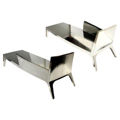 Ensemble de deux chaises Louise en bronze blanc recouvert de bois par Paul Mathieu