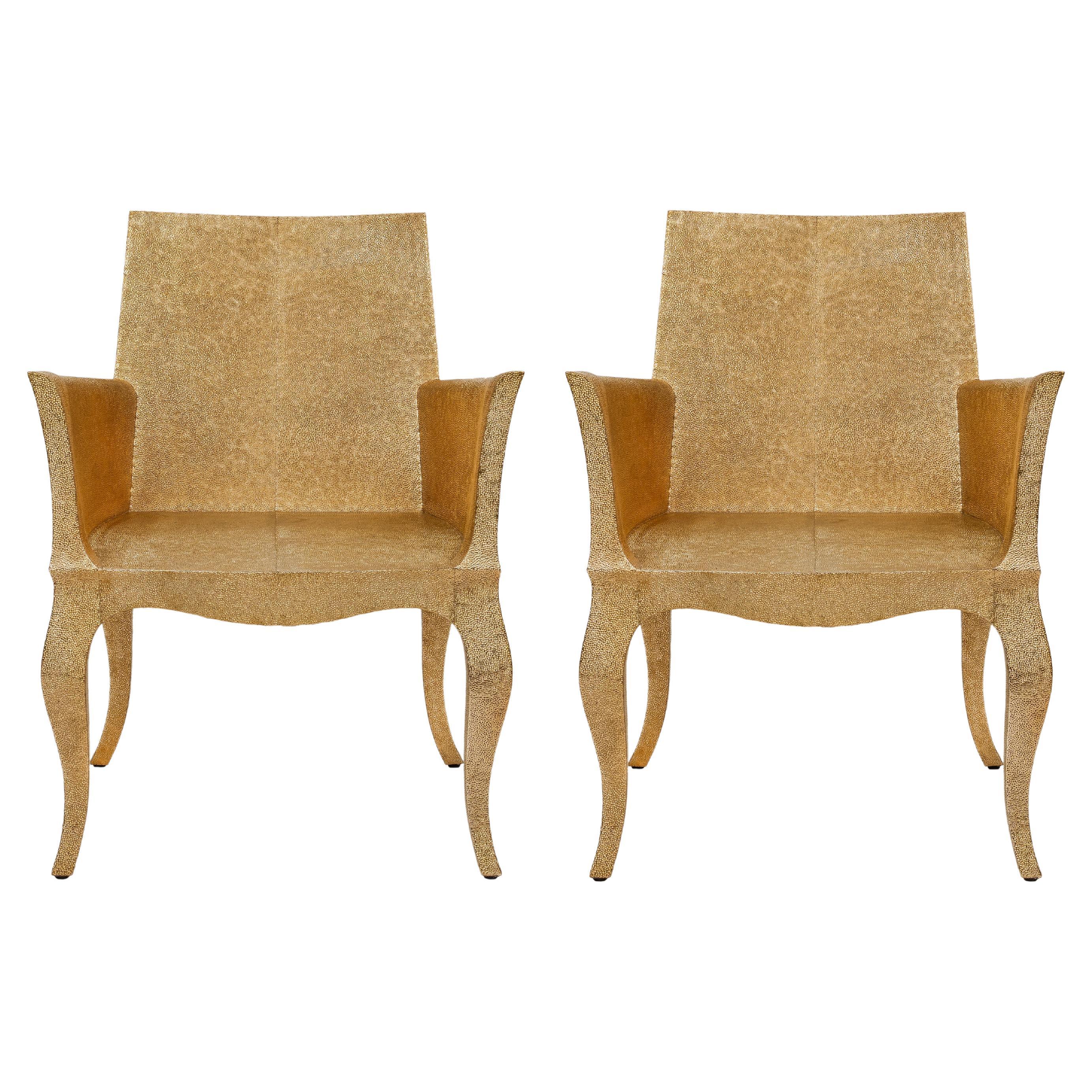 Set of Two Louise Club Chairs in Medium Hammered Brass Over Wood by P. Mathieu