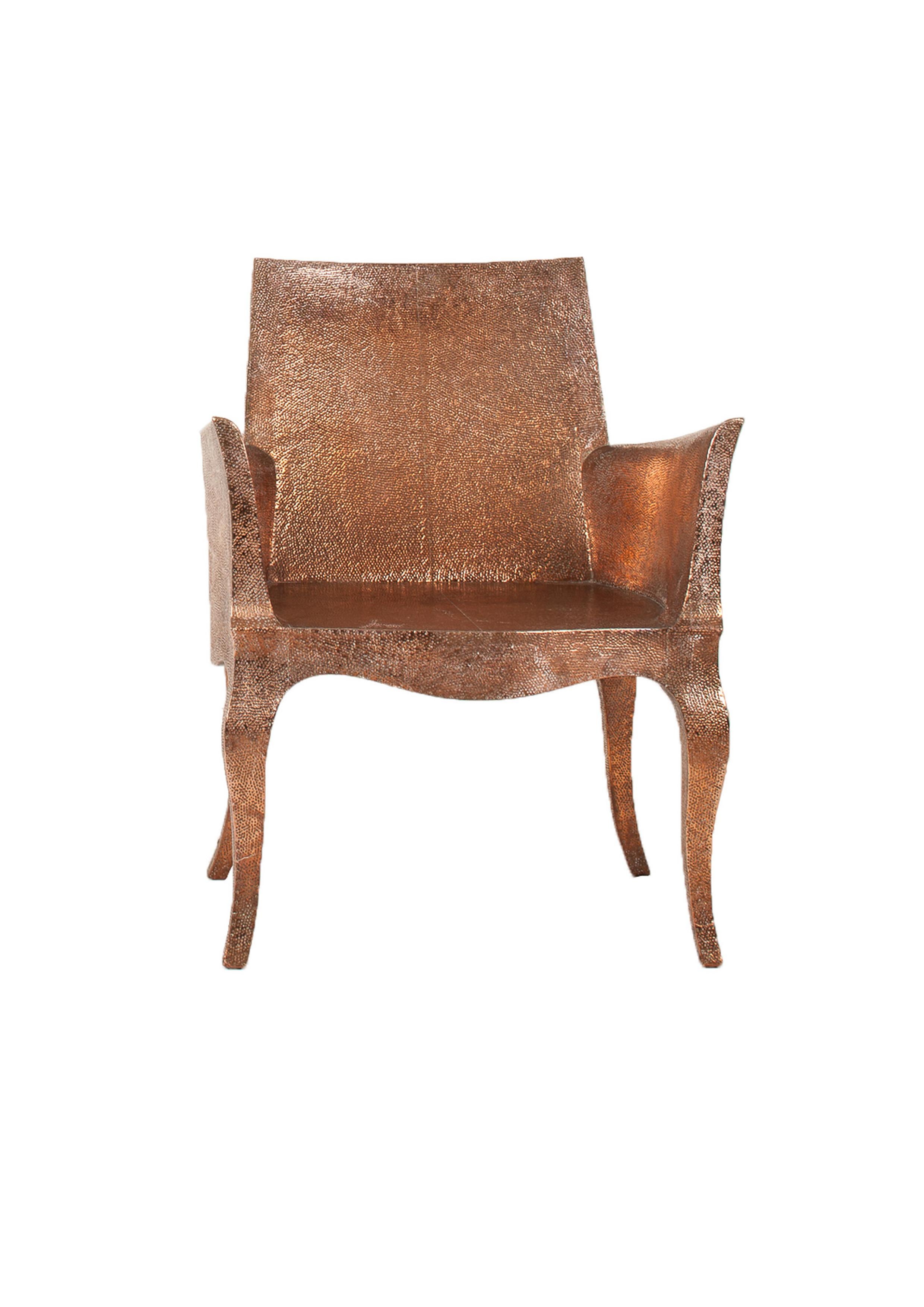 Hammered Set of Two Louise Club Chairs in Copper Over Teakwood by Paul Mathieu For Sale