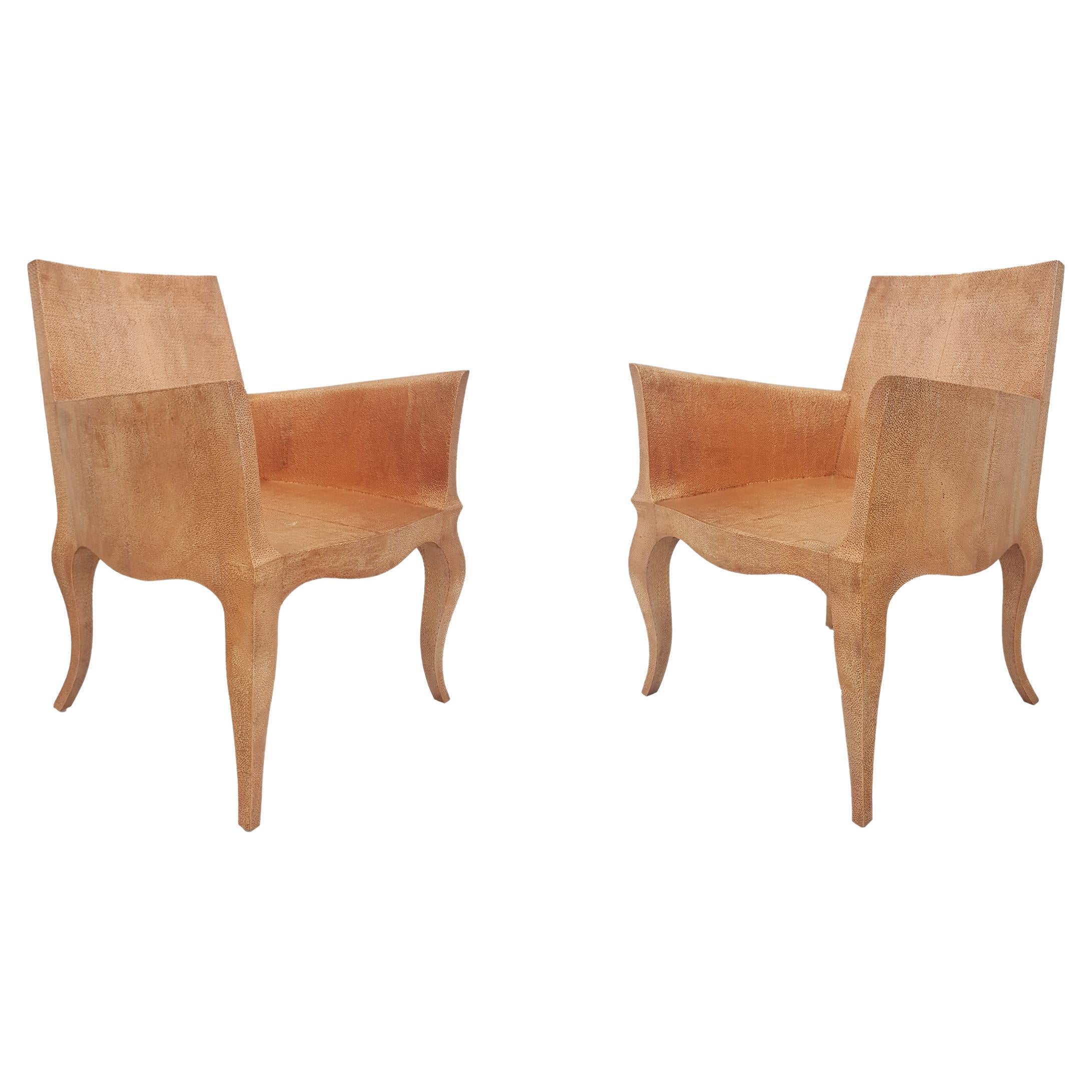 Set of Two Louise Club Chairs in Copper Over Teakwood by Paul Mathieu