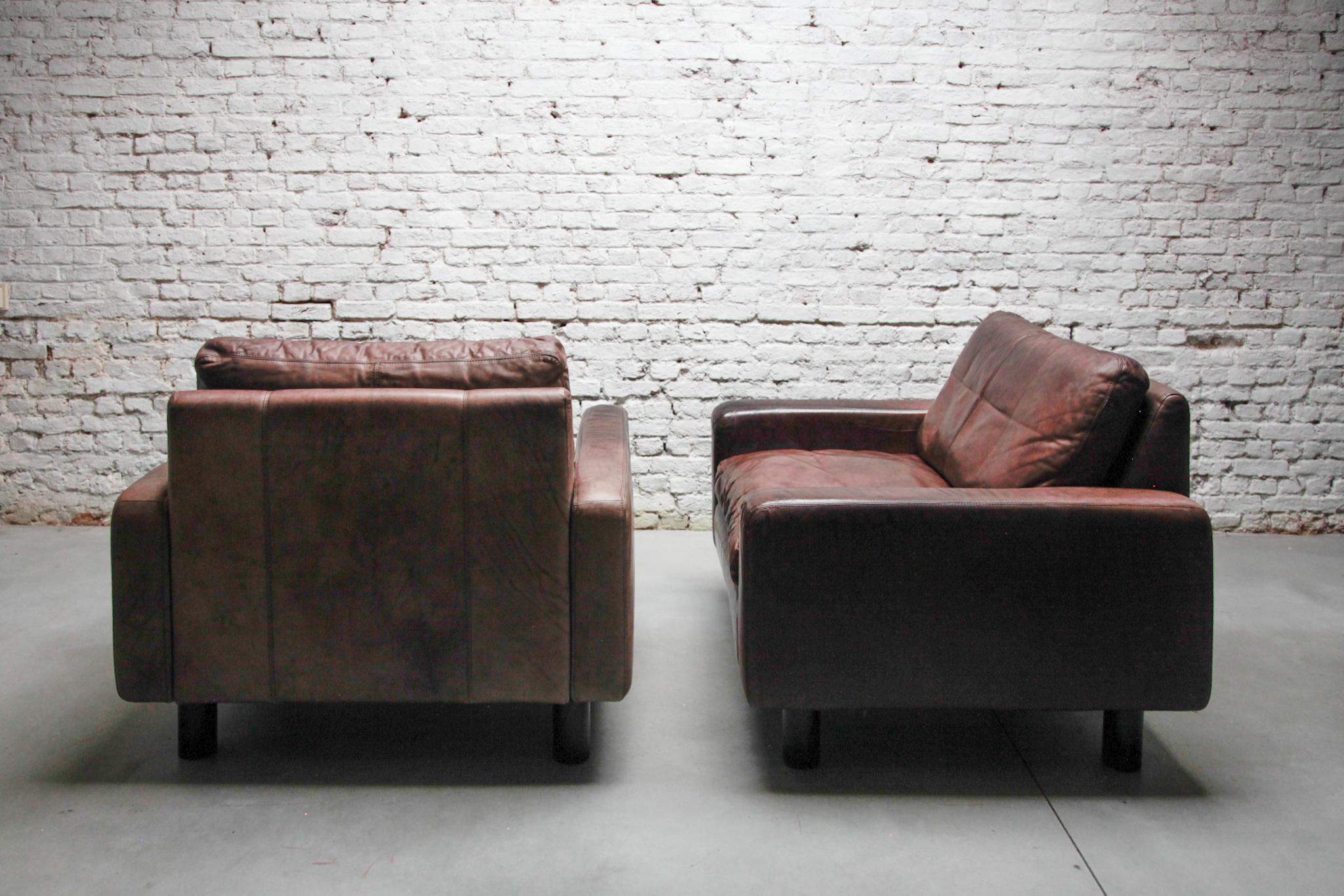 Set of Two Lounge Arm Chairs, Brown Leather designed by COR, 1970s, Germany In Good Condition In Antwerp, BE