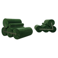 Zweier-Set Lounge-Sessel, Modell 5C von Auro Trivellato, grüner Samt, 1972