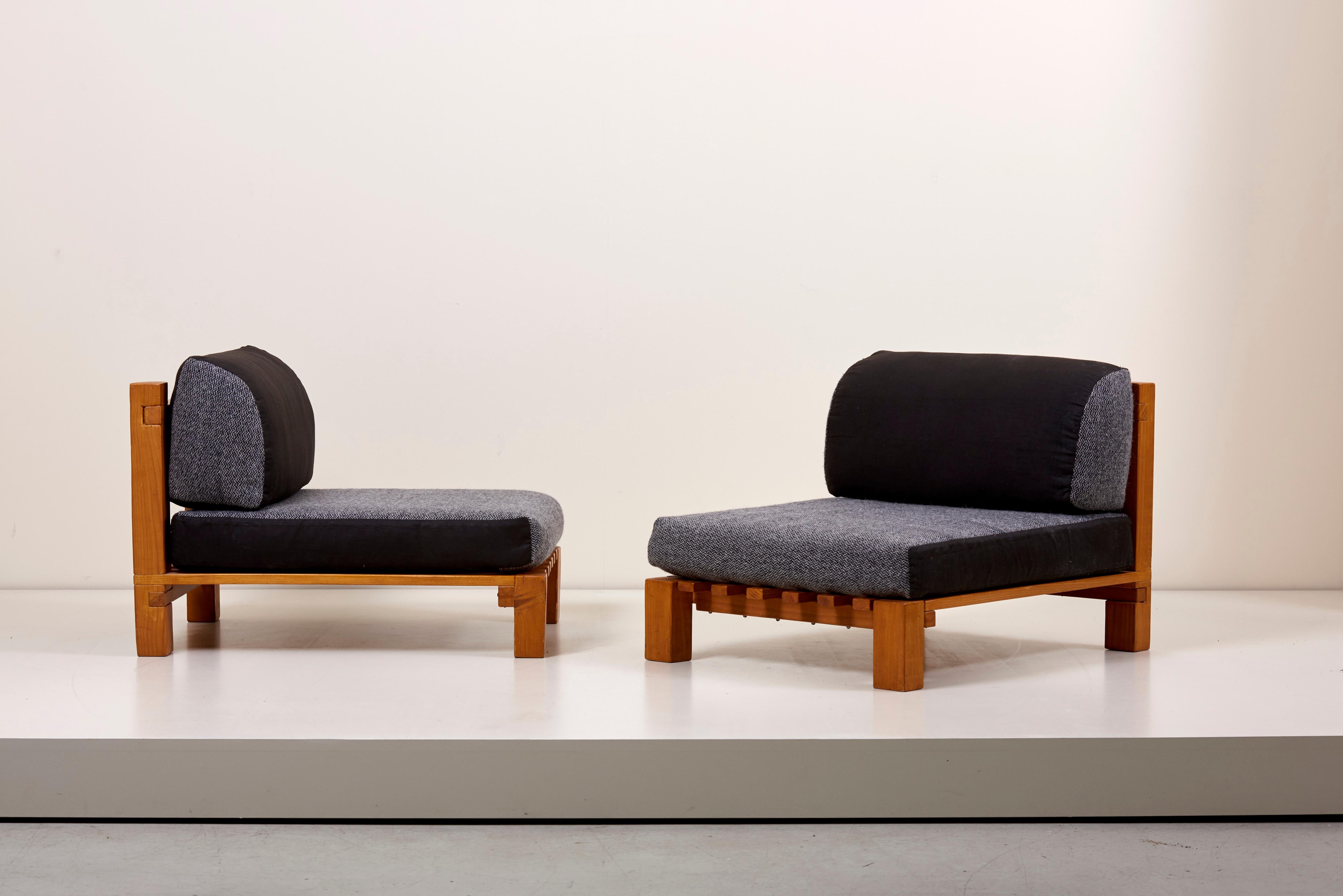 French Set of Two Lounge Chairs and Coffee Table Perriand Style, France, 1960s