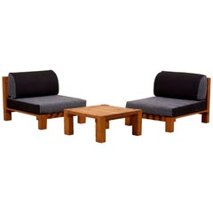Set of Two Lounge Chairs and Coffee Table Perriand Style, France, 1960s