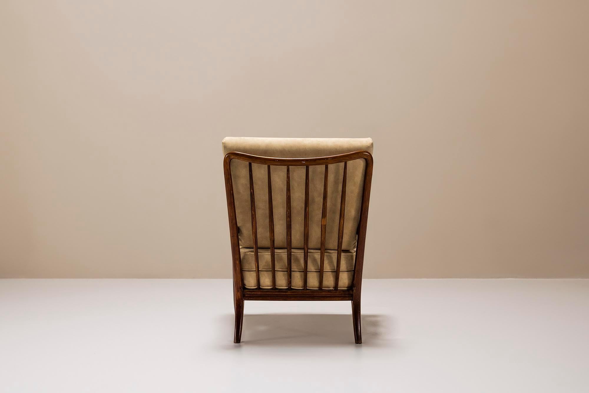 Set of Two Lounge Chairs attr. to Paolo Buffa in Stained Maple Wood and Velvet 1