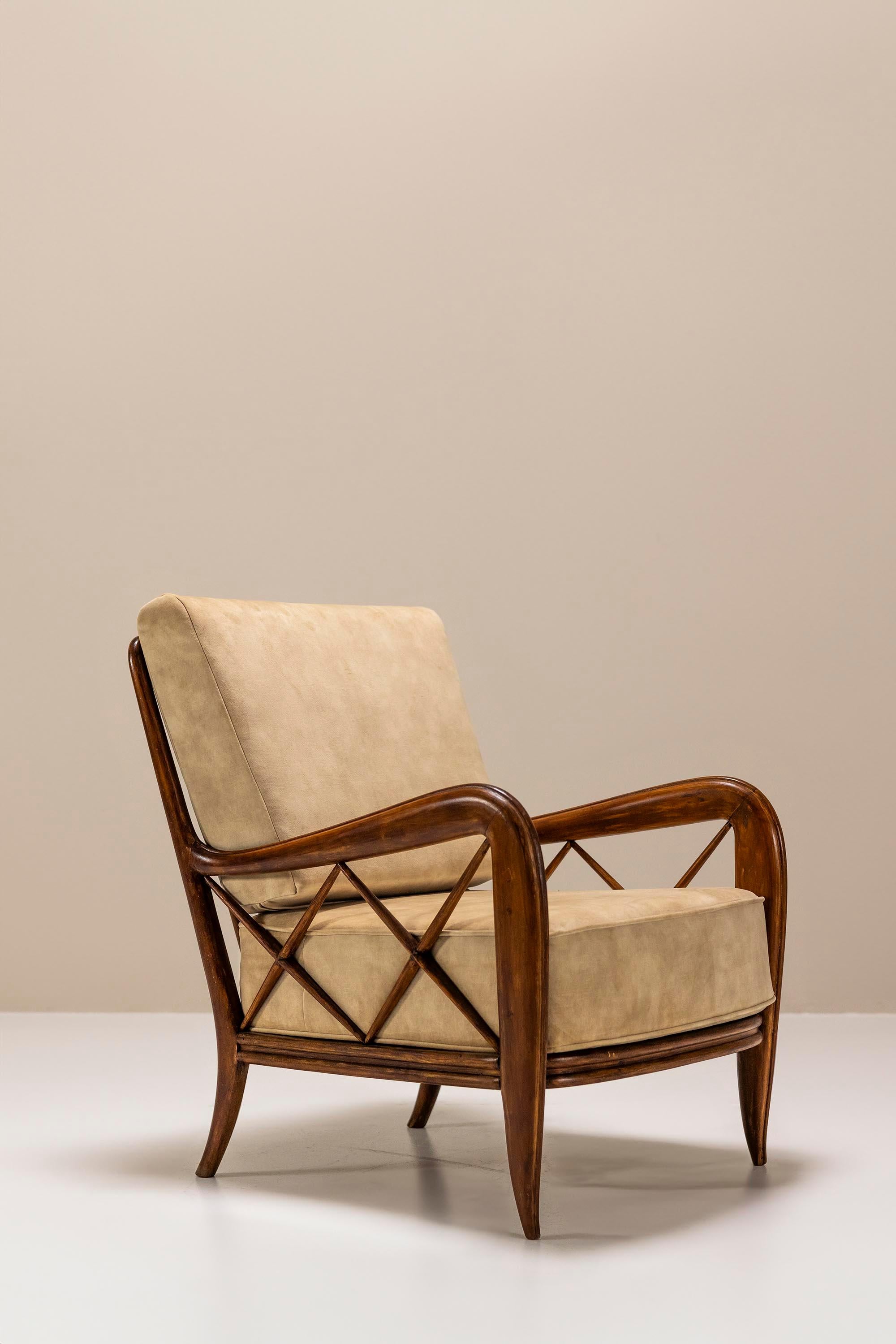 Set of Two Lounge Chairs attr. to Paolo Buffa in Stained Maple Wood and Velvet 2
