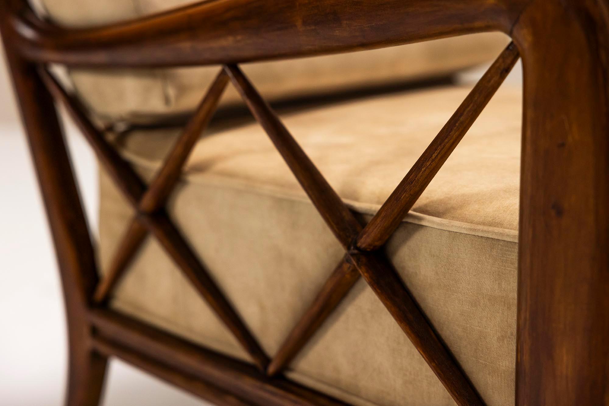 Set of Two Lounge Chairs attr. to Paolo Buffa in Stained Maple Wood and Velvet 3
