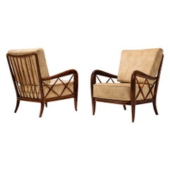 Set of Two Lounge Chairs attr. to Paolo Buffa in Stained Maple Wood and Velvet