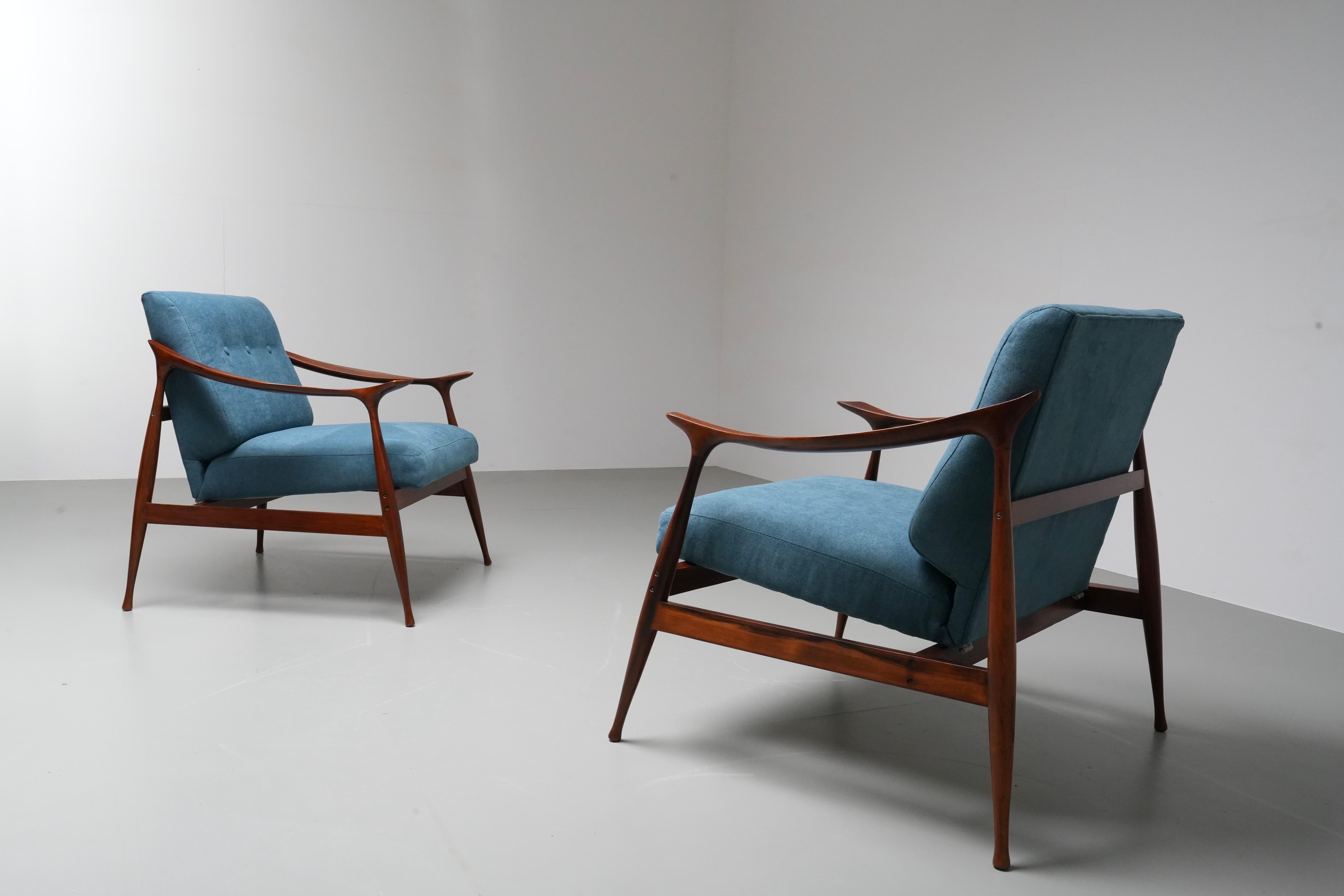 Italian Set of two Lounge Chairs by Ico Parisi for Fratelli Reguitti, Italy, 1959 For Sale