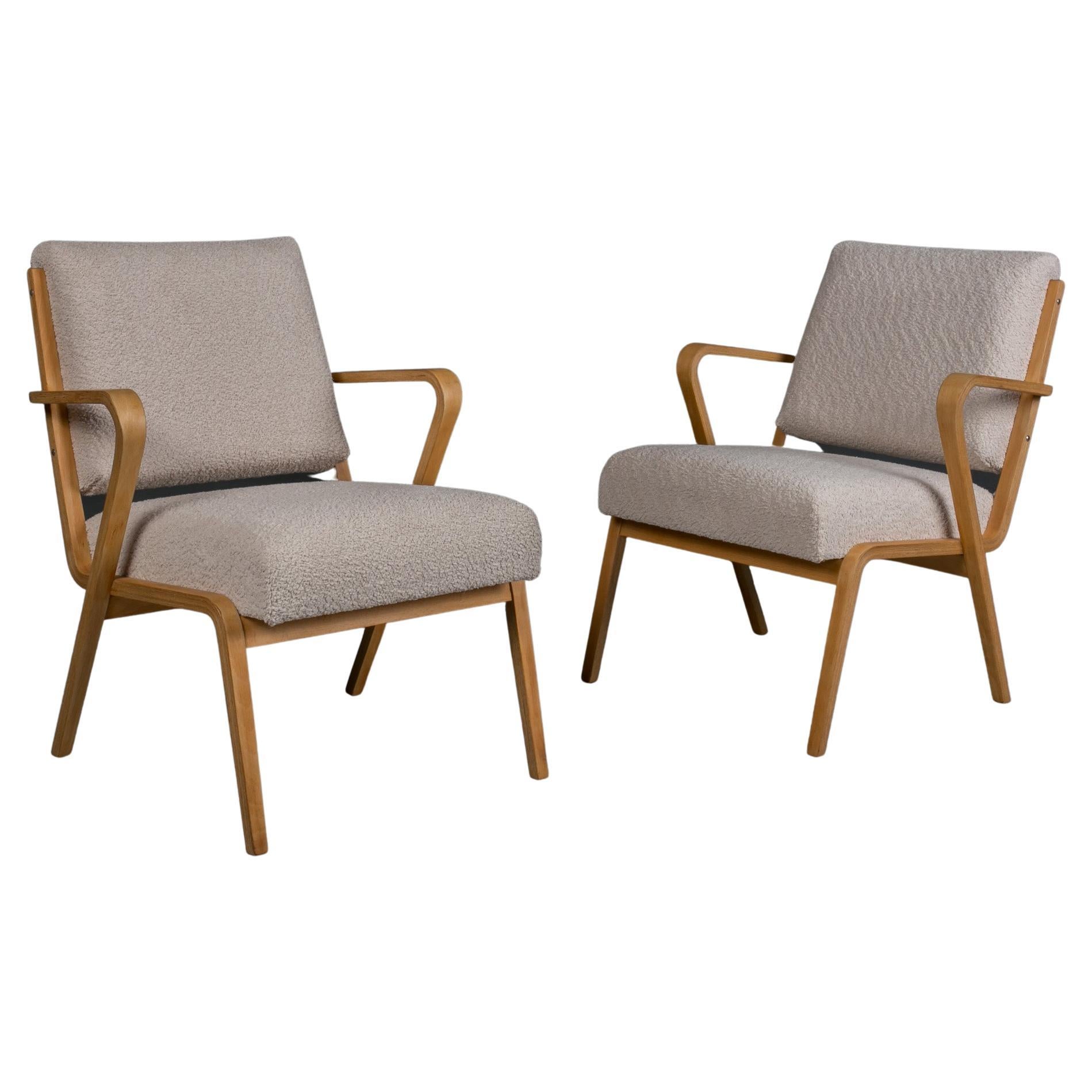 Set of Two Lounge Chairs by S. Selmanagić, 1960s, Reupholstered in Creamy Boucle For Sale