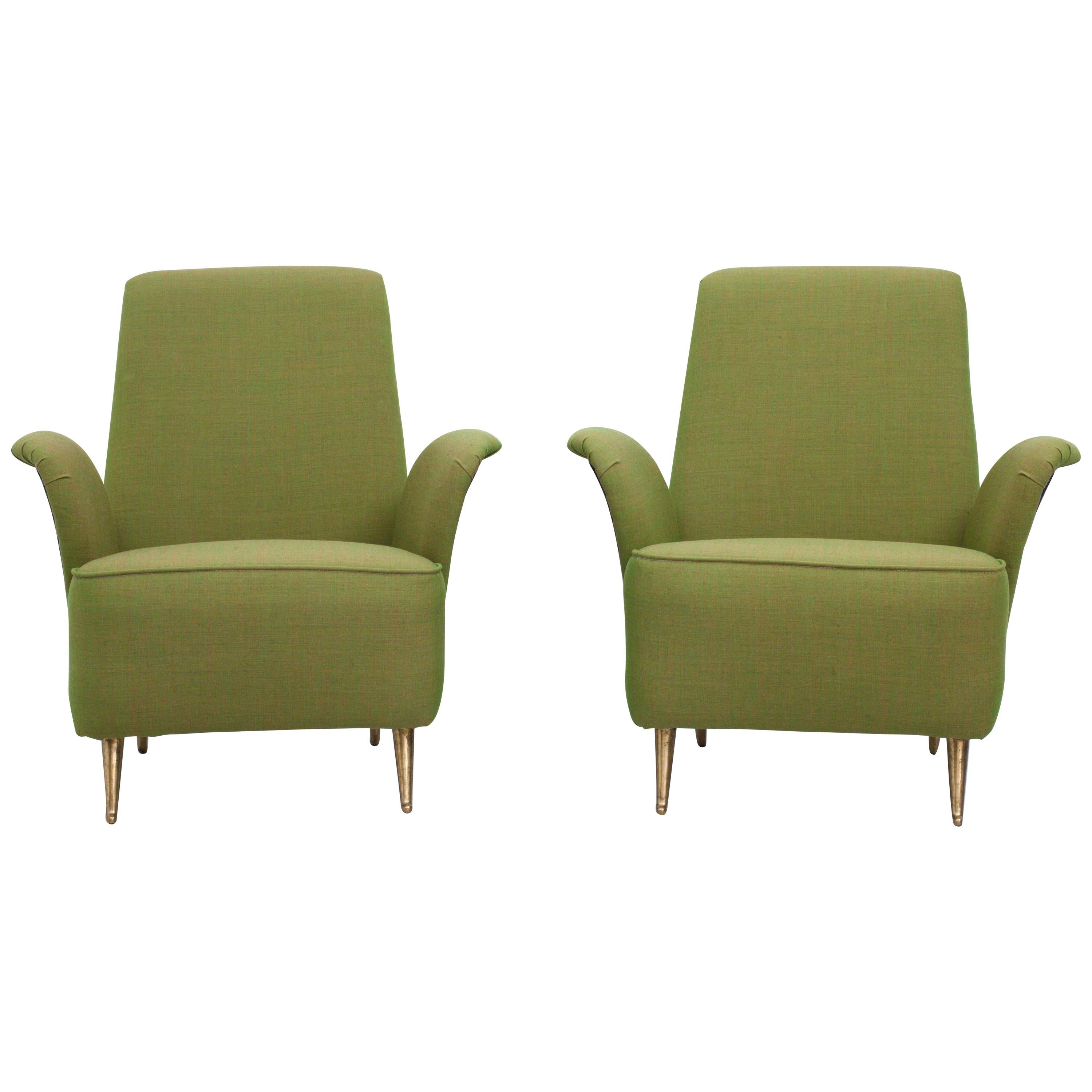 Set of Two Lounge Chairs in Fabric and Brass by i.S.a., Italy, 1960s