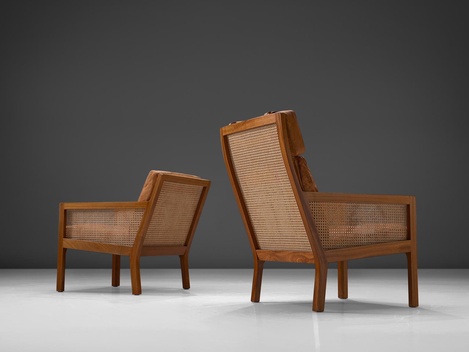 Danish Set of Two Lounge Chairs in Mahogany and Cognac Leather