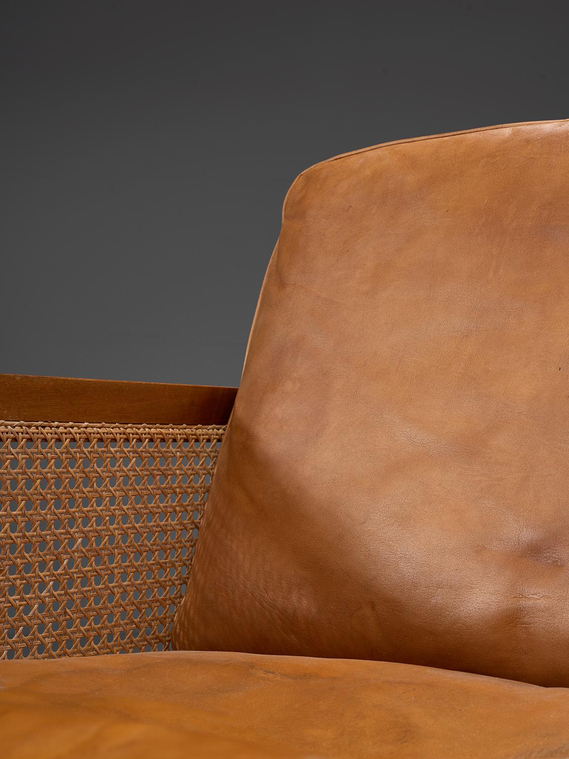 Mid-20th Century Set of Two Lounge Chairs in Mahogany and Cognac Leather