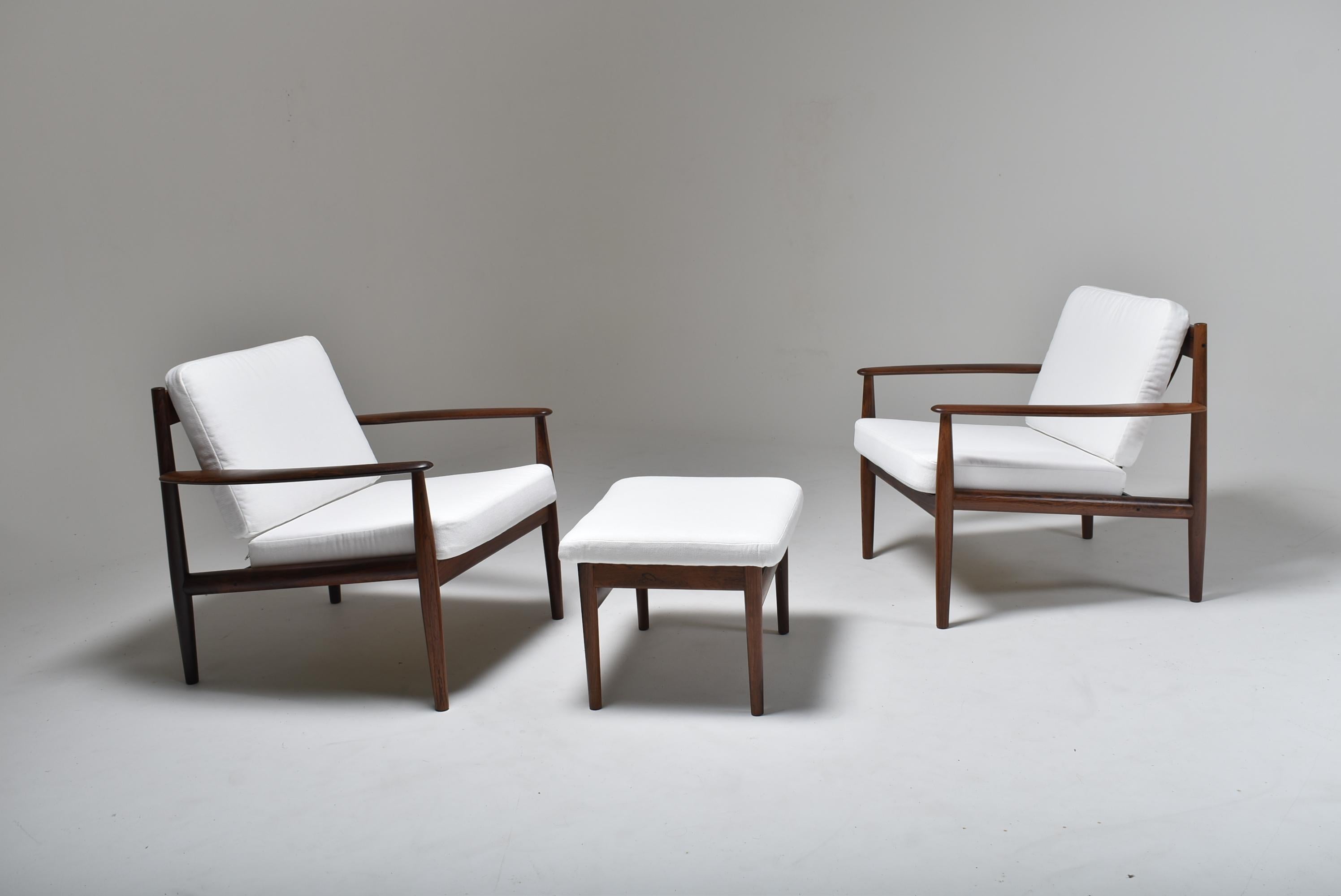 Scandinavian Modern Set of Two Lounge Chairs With Ottoman by   Grete Jalk, Denmark, 1960